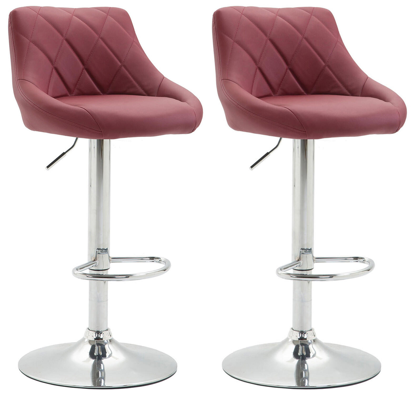 BARHOCKER Lazius, 2er Set, Gestell Metall in Chromoptik, Kunstleder Bordeauxrot - Chromfarben/Bordeaux, Kunststoff/Textil (46/100/49cm) - TPFLiving