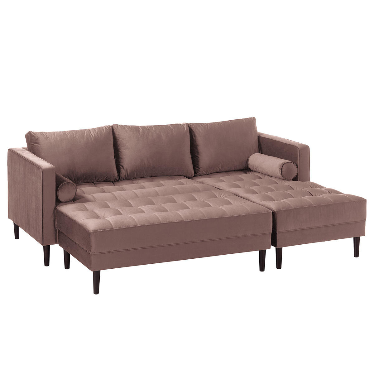 ECKSOFA - Samt - Dunkelbraun/Mauve, Birkenholz/Textil (201/155cm) - home24