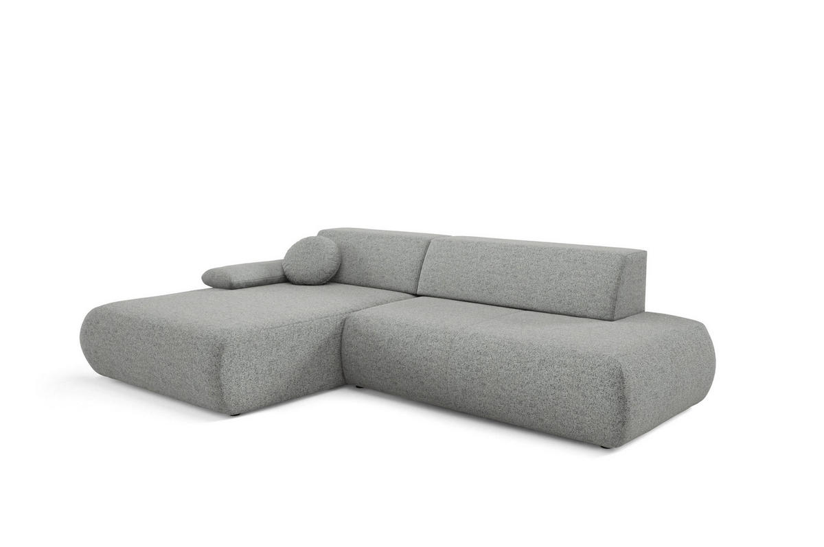 ECKSOFA DELTA L-S Grau Geflochtener Stoff mit Schlaffunktion - Grau, Holz (286/173.5cm) - MASSENO