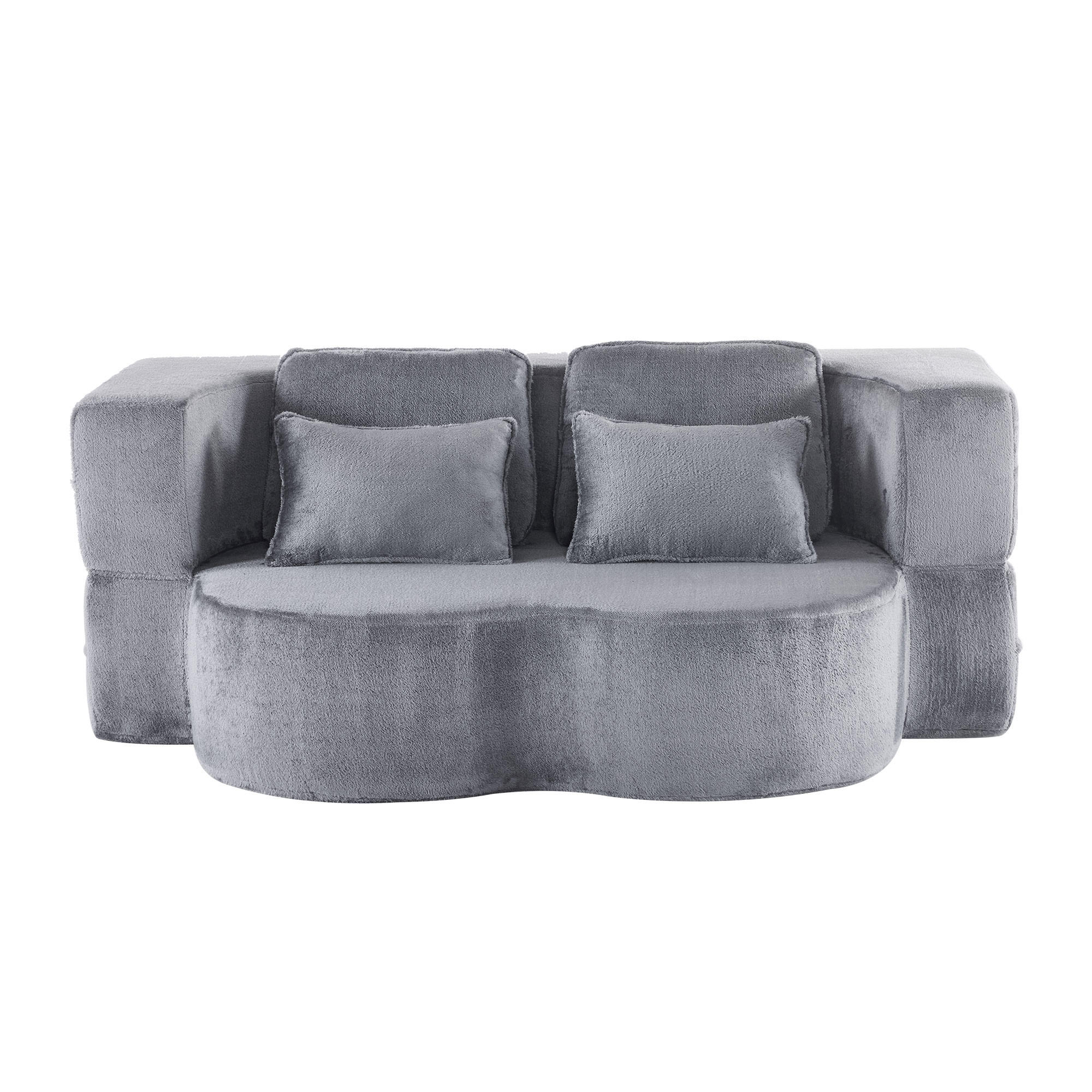 2-SITZER SCHLAFSOFA Flanell Blau & Grau mit 4 Kissen - Blau/Grau, Textil (198/76/120cm) - WISHDOR