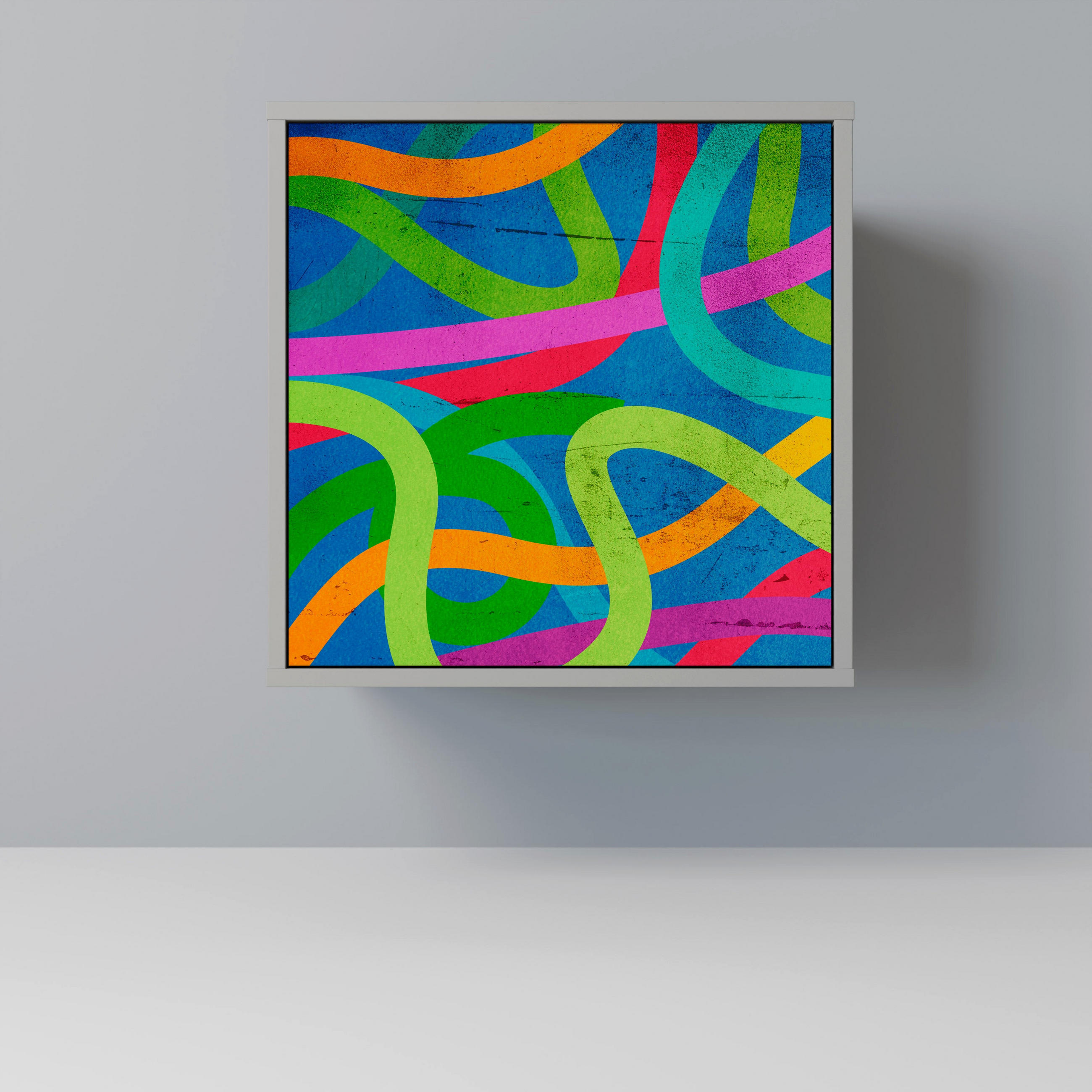 SIDEBOARD STREAMER TANGLE, Grau, 57,5x42x57,5 cm, Ohne Füße - Multicolor/Grau, Holzwerkstoff (57.5/57.5/42cm) - SpaceRebels