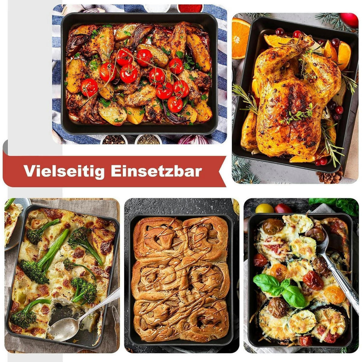 BACKBLECH 2er Set 31,6 x 24,6 x 5 cm Antihaft Edelstahl - Schwarz, Metall (31.6/5/5cm)