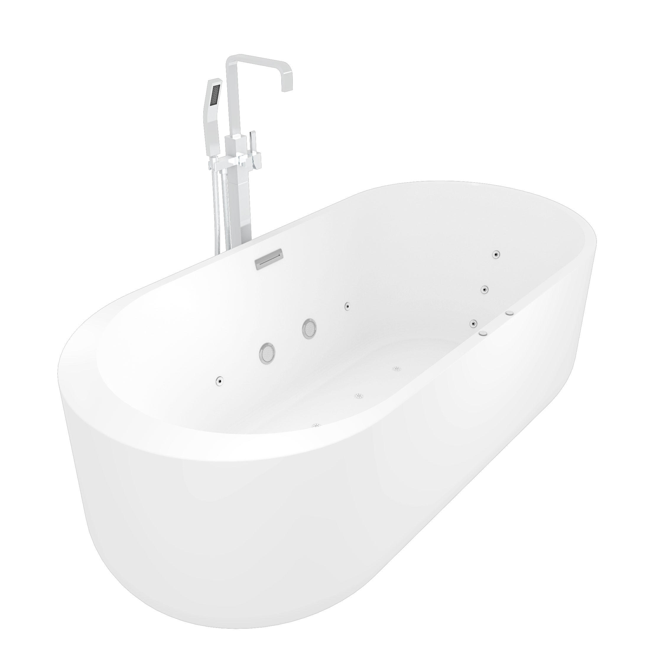 FREISTEHENDE Badewanne F26 170 Whirlpool Luft & Wasser Armatur AF05 - Weiß, Glas/Kunststoff (80/58/170cm) - AcquaVapore by Sandra Jentho
