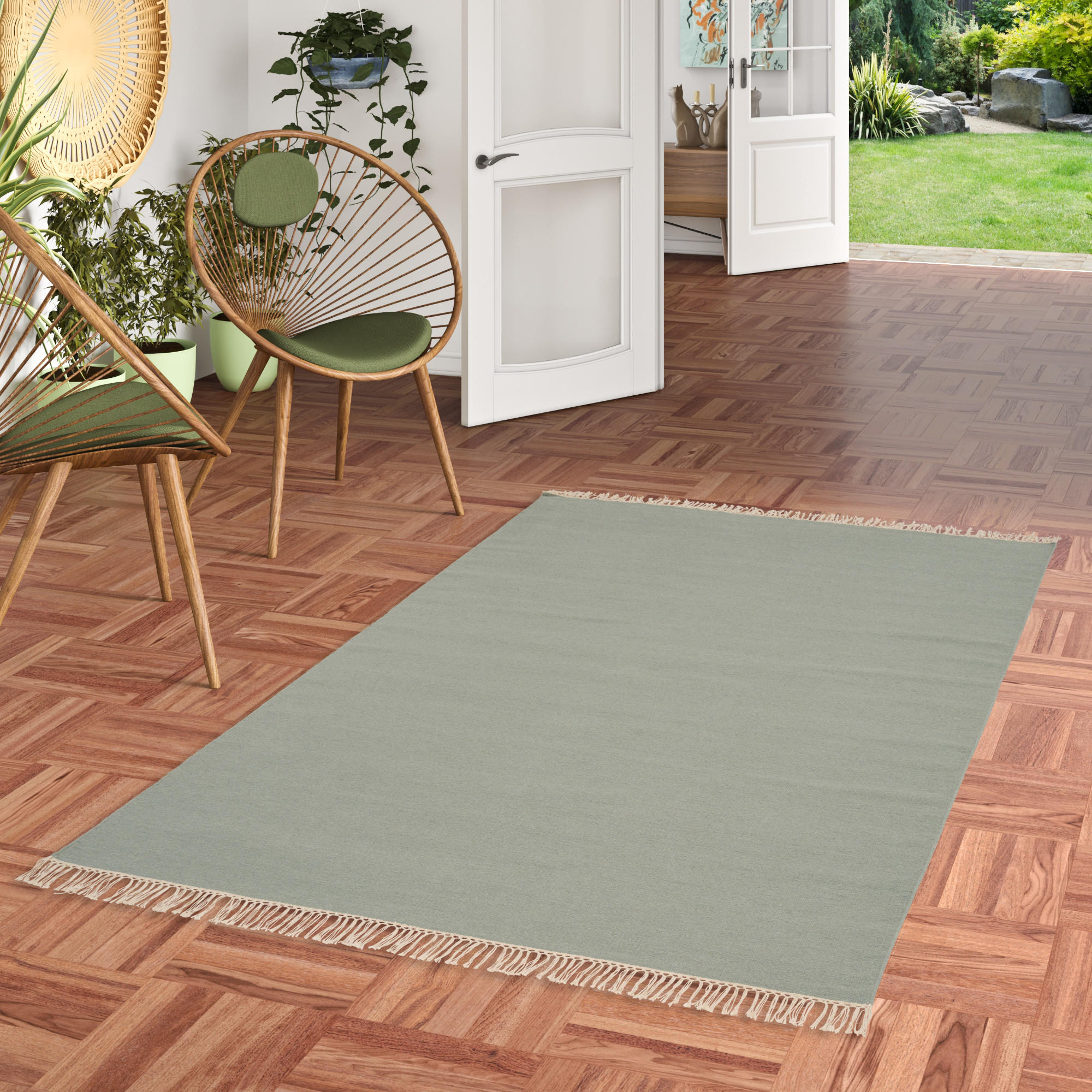 WOLLE NATUR TEPPICH KELIM MILA - Grau, Textil (140/200cm) - Pergamon