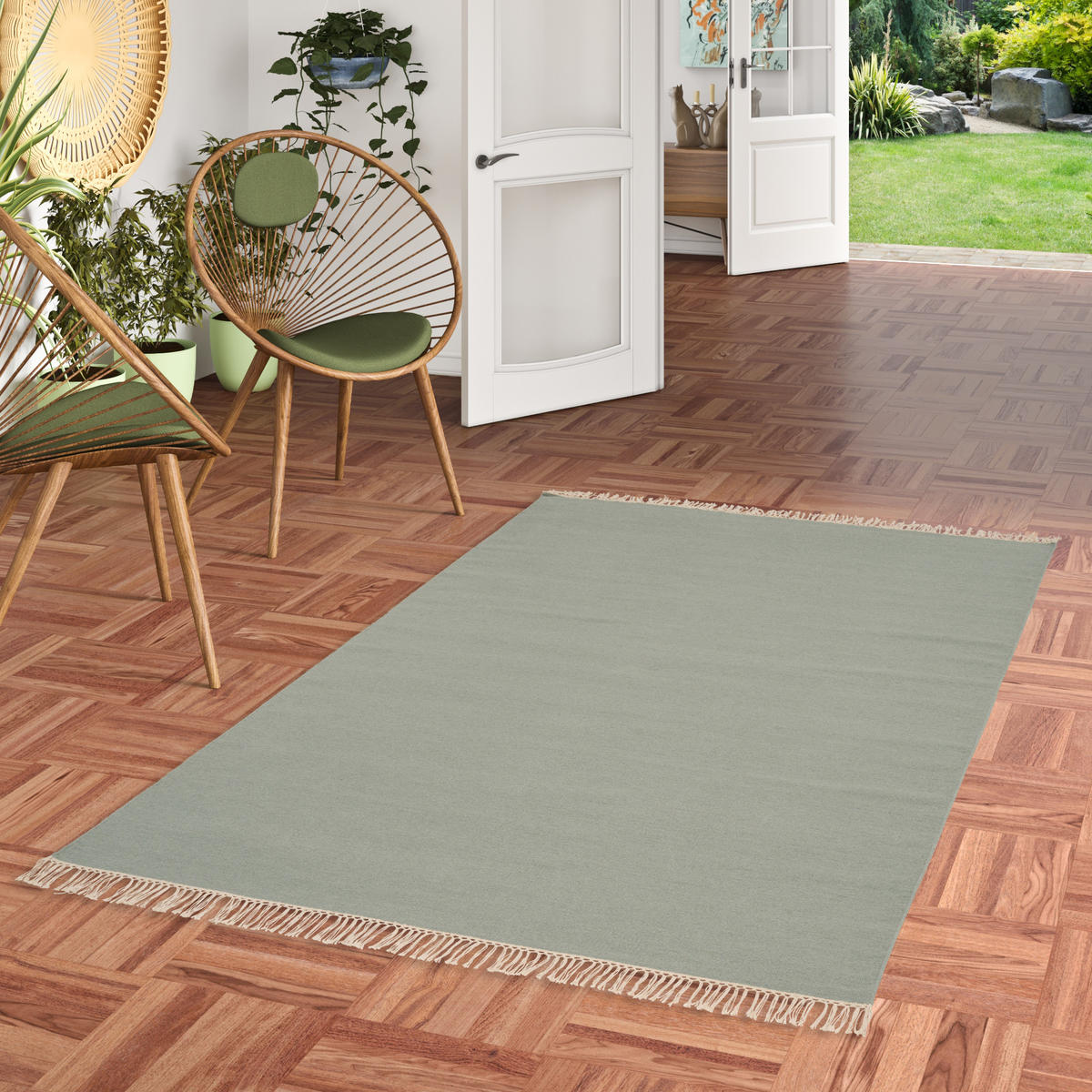 WOLLE NATUR TEPPICH KELIM MILA - Grau, Textil (70/300cm) - Pergamon