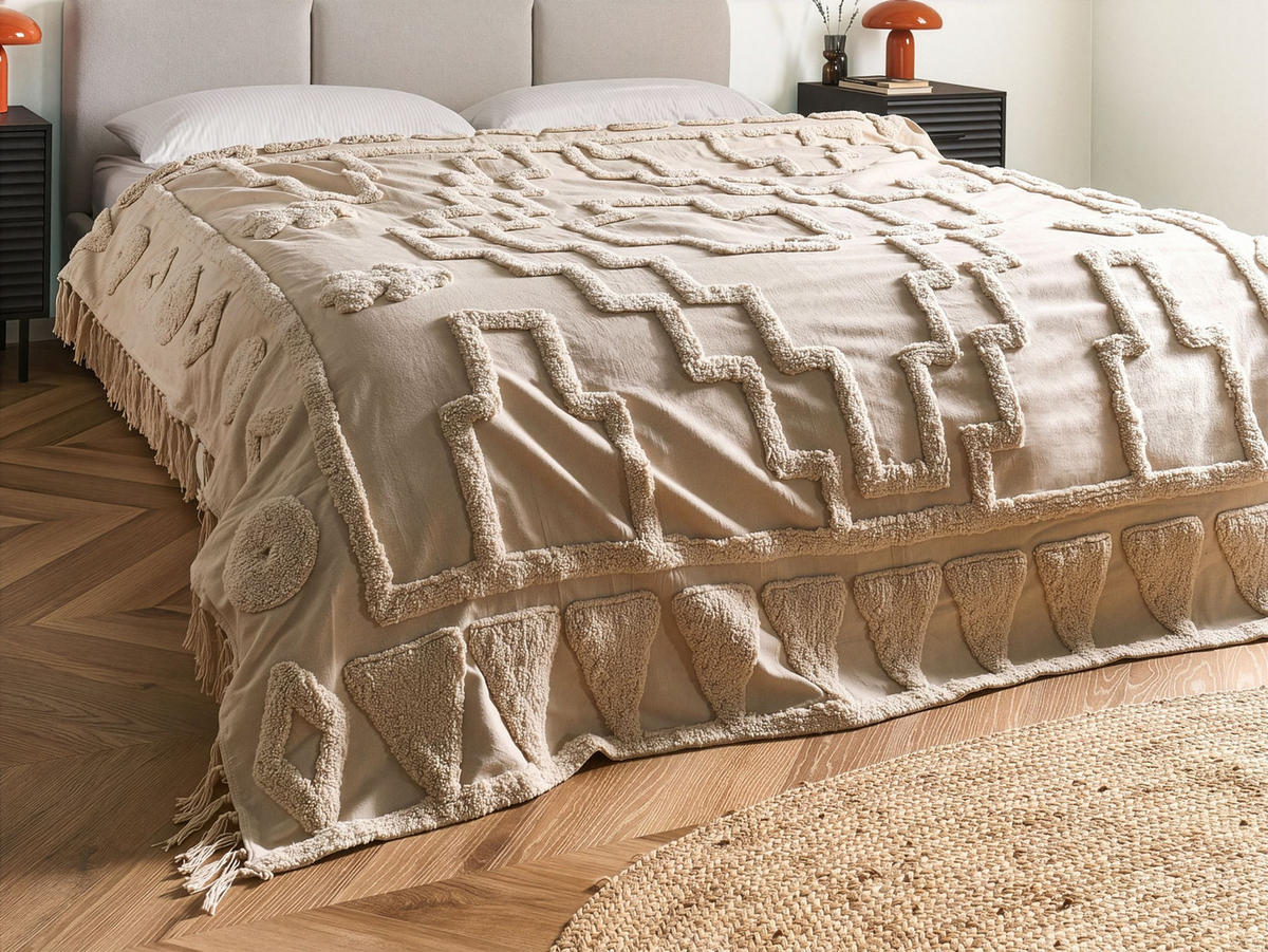 PŘIKRÝVKA Bavlna 190/190 cm Béžová Chack - béžová, textil (190/190cm) - Beliani