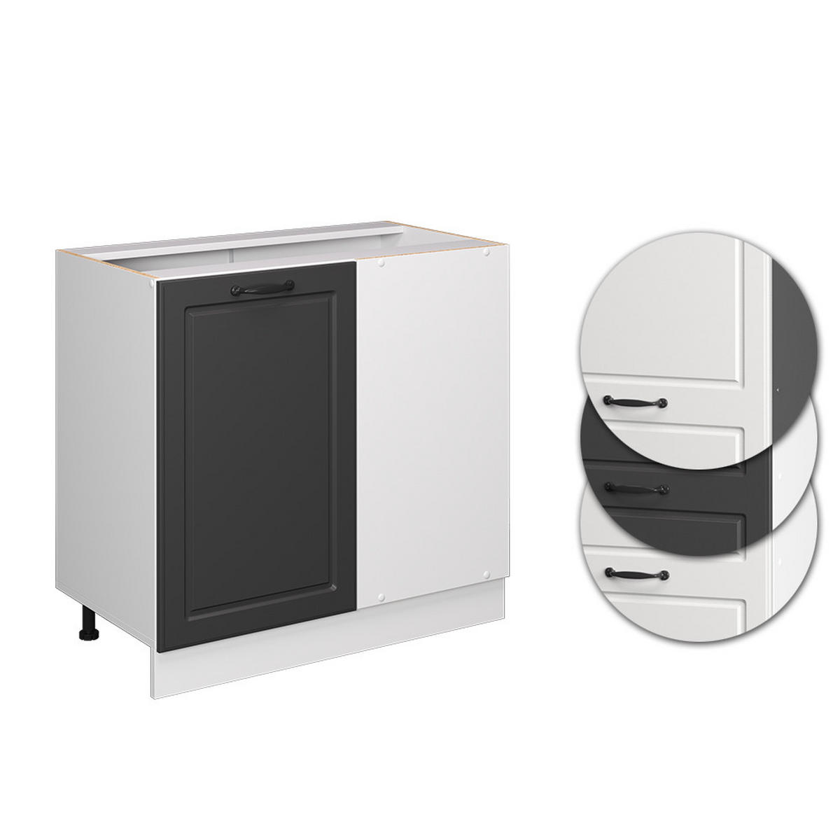 ECKUNTERSCHRANK R-Line Anthrazit Landhaus 86 cm AP Marmor - Dunkelgrau/Anthrazit, Holzwerkstoff (86/81.6/60cm) - Vicco