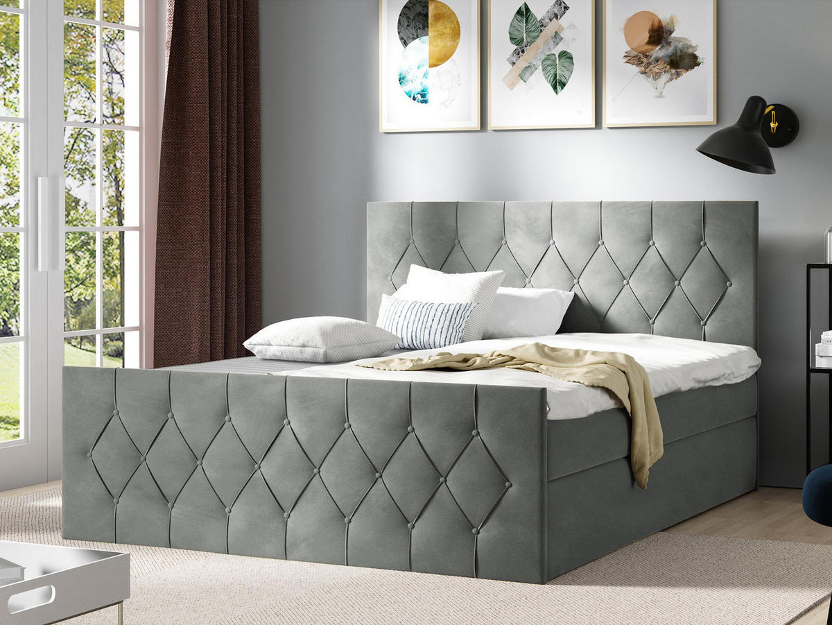 BOXBETT Sky Lux - Grau, Holz (160/200cm) - MIRJAN24