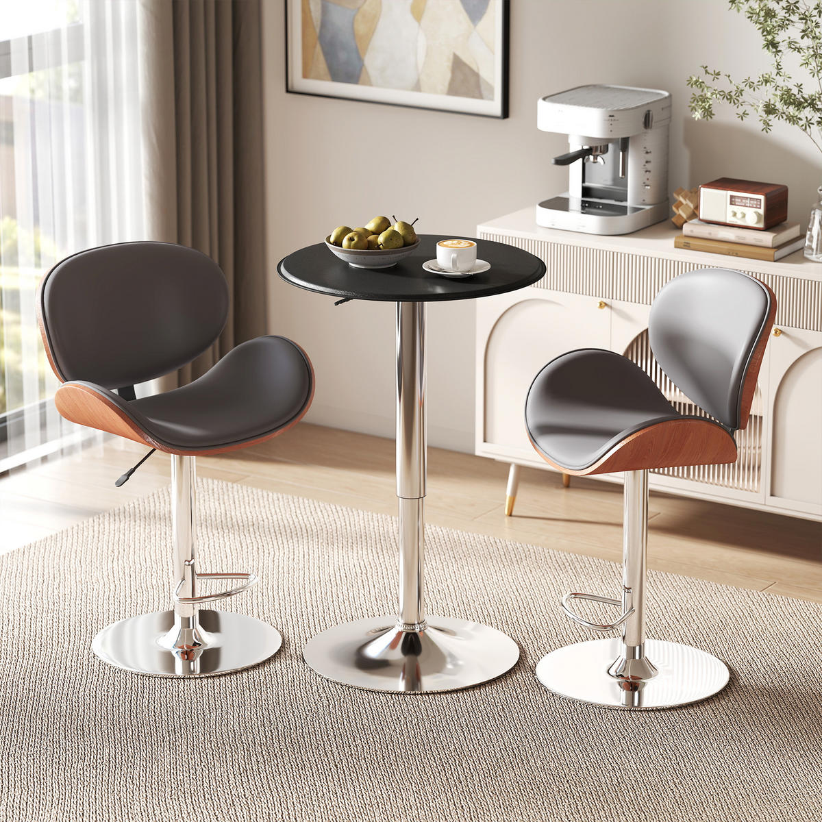 BARTISCH Esstisch Stehtisch Tresentisch für Wohnzimmer, Esszimmer, Schwarz - Schwarz, Metall (63/63/93cm) - HOMCOM