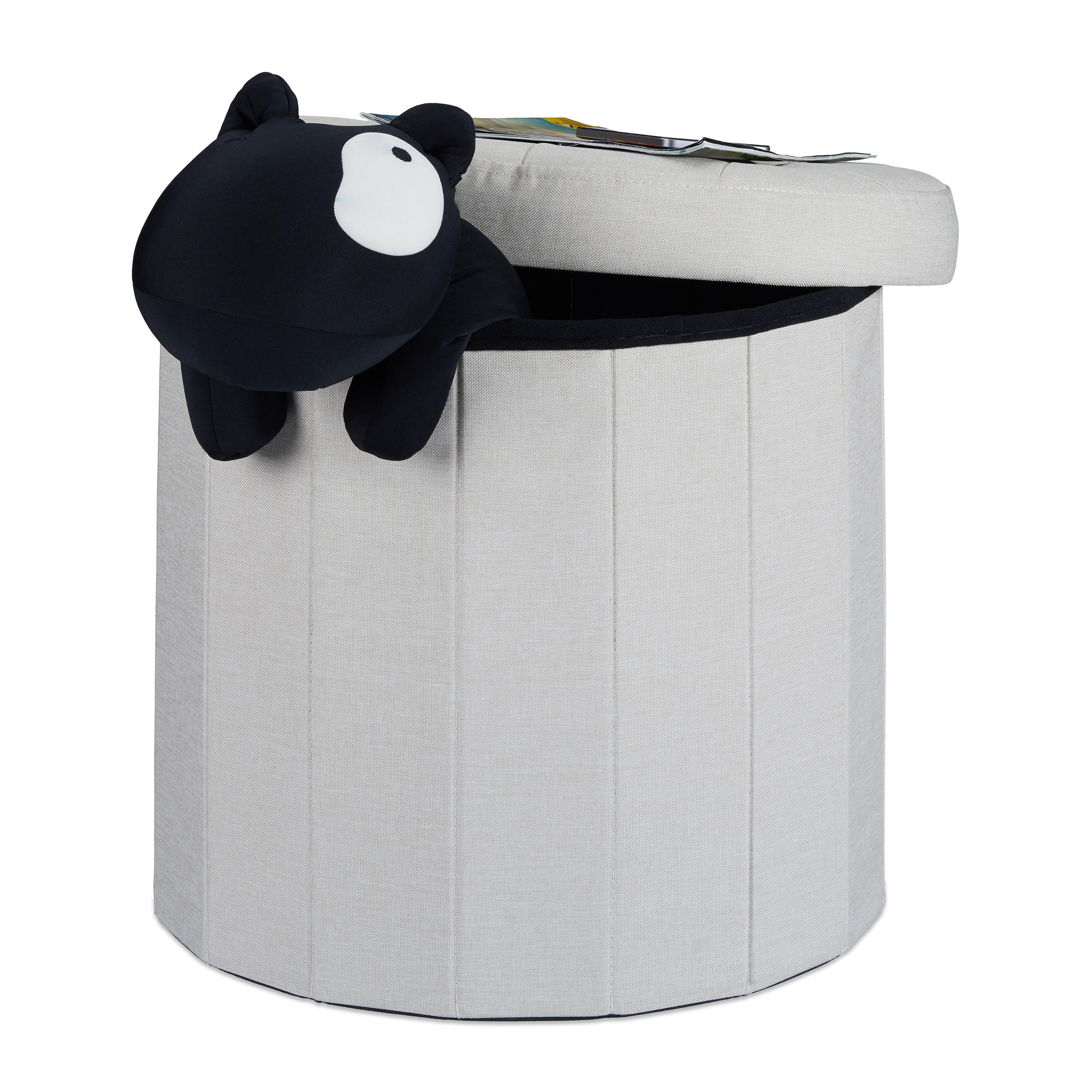 SITZHOCKER - Creme, Holzwerkstoff/Textil (45/43/45cm) - Relaxdays