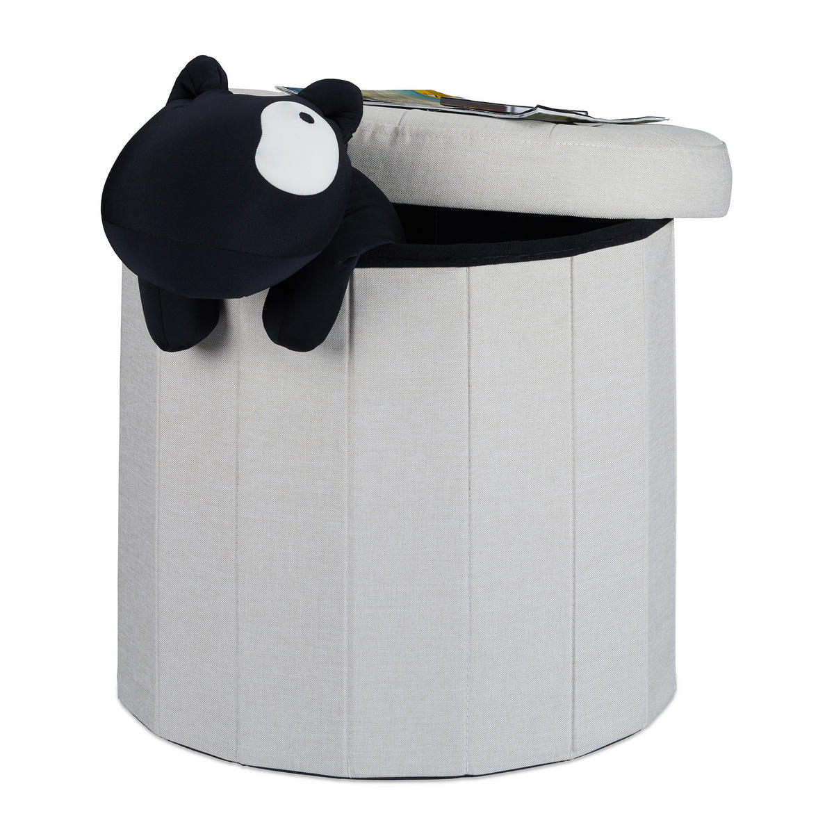 SITZHOCKER - Creme, Holzwerkstoff/Textil (45/43/45cm) - Relaxdays