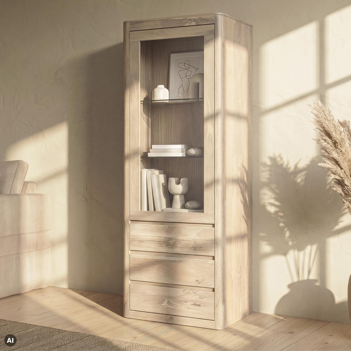 VITRINE Mango 70x40x202 weiß lackiert TORONTO #310 - Weiß, Holz (70/202/40cm) - Massivmoebel24