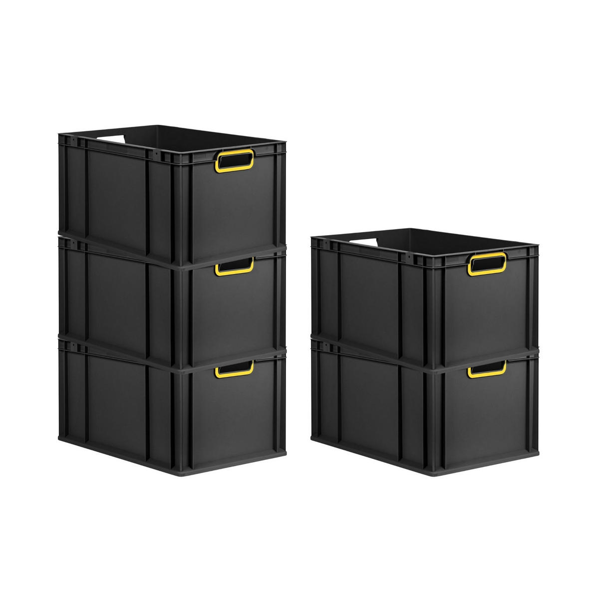 EUROBOX 3x NextGen Color 32x40x60 cm 65 Liter Griffe gelb offen, Schwarz - Gelb/Schwarz, Kunststoff (40/32/60cm) - PROREGAL