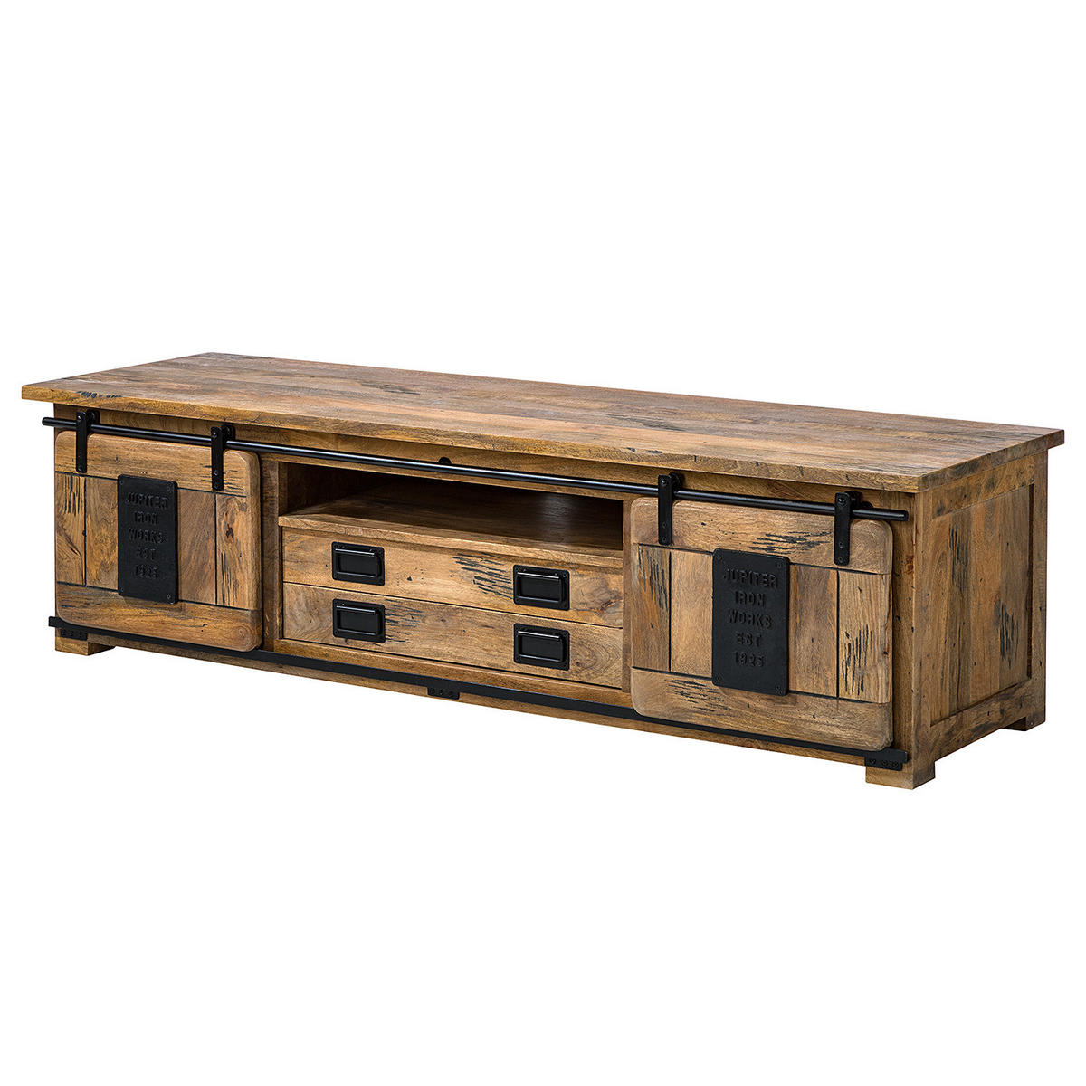 TV-LOWBOARD - Mango massiv / Eisen - Mango / Schwarz - Braun, Holz/Metall (180/50/55cm) - home24