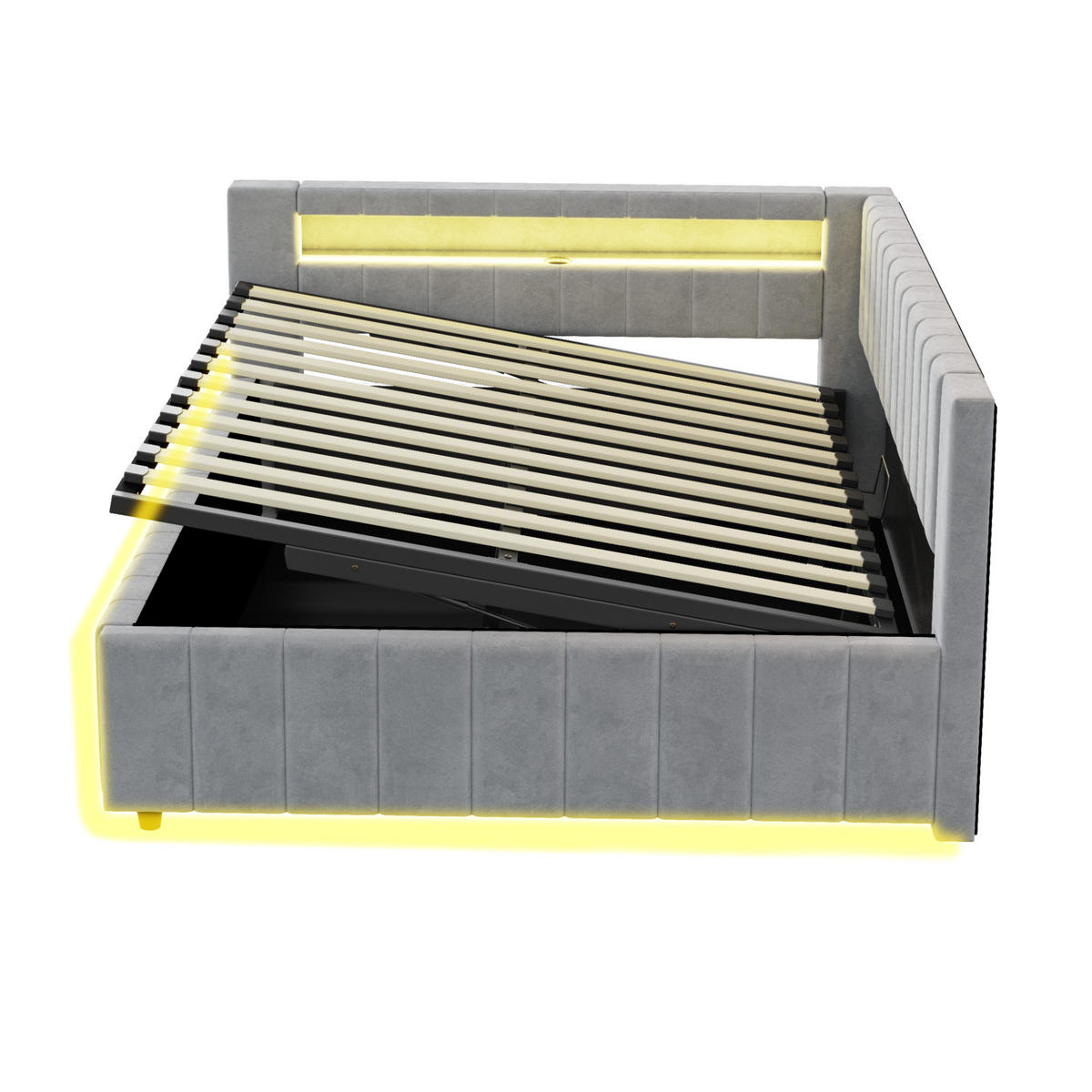 POLSTERBETT mit Stauraum, LED und USB 140x200 cm Samt Grau - Hellgrau, Metall (140/200cm) - Meubliv