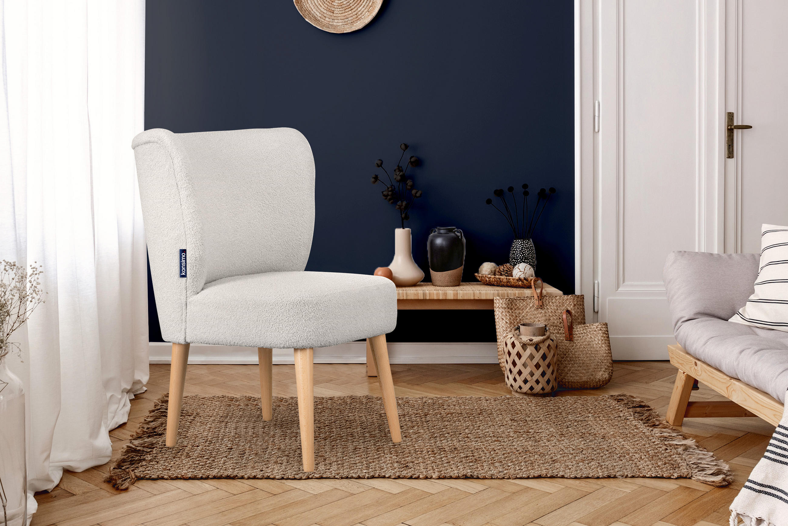 Thumbnail - Konsimo® Cocktailsessel, Creme, Buche, Textil, Holz, 63x89x65 cm, Hergestellt in Europa, Wohnzimmer, Sessel, Polstersess...