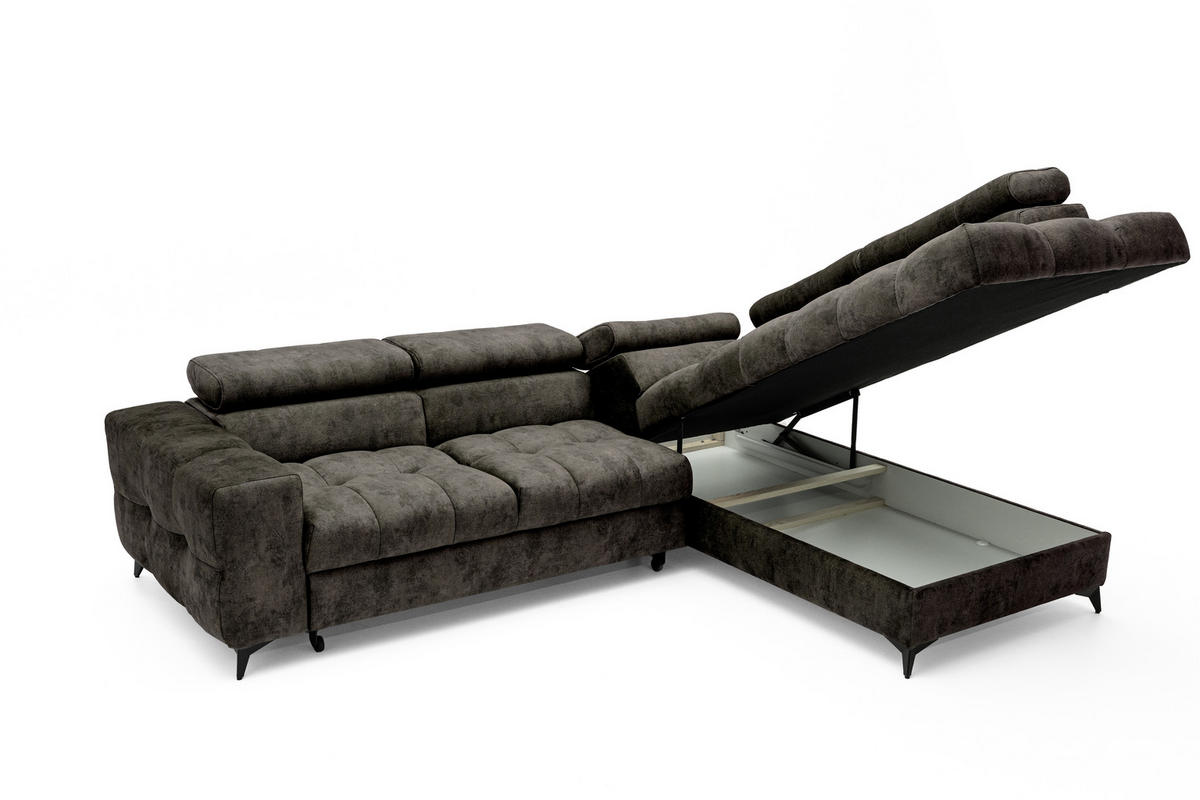 ECKSOFA PUDDING L Rechts mit Schlaffunktion 128x197 Velours Braun - Schwarz/Braun, Holz/Textil (204/270cm) - Muffo