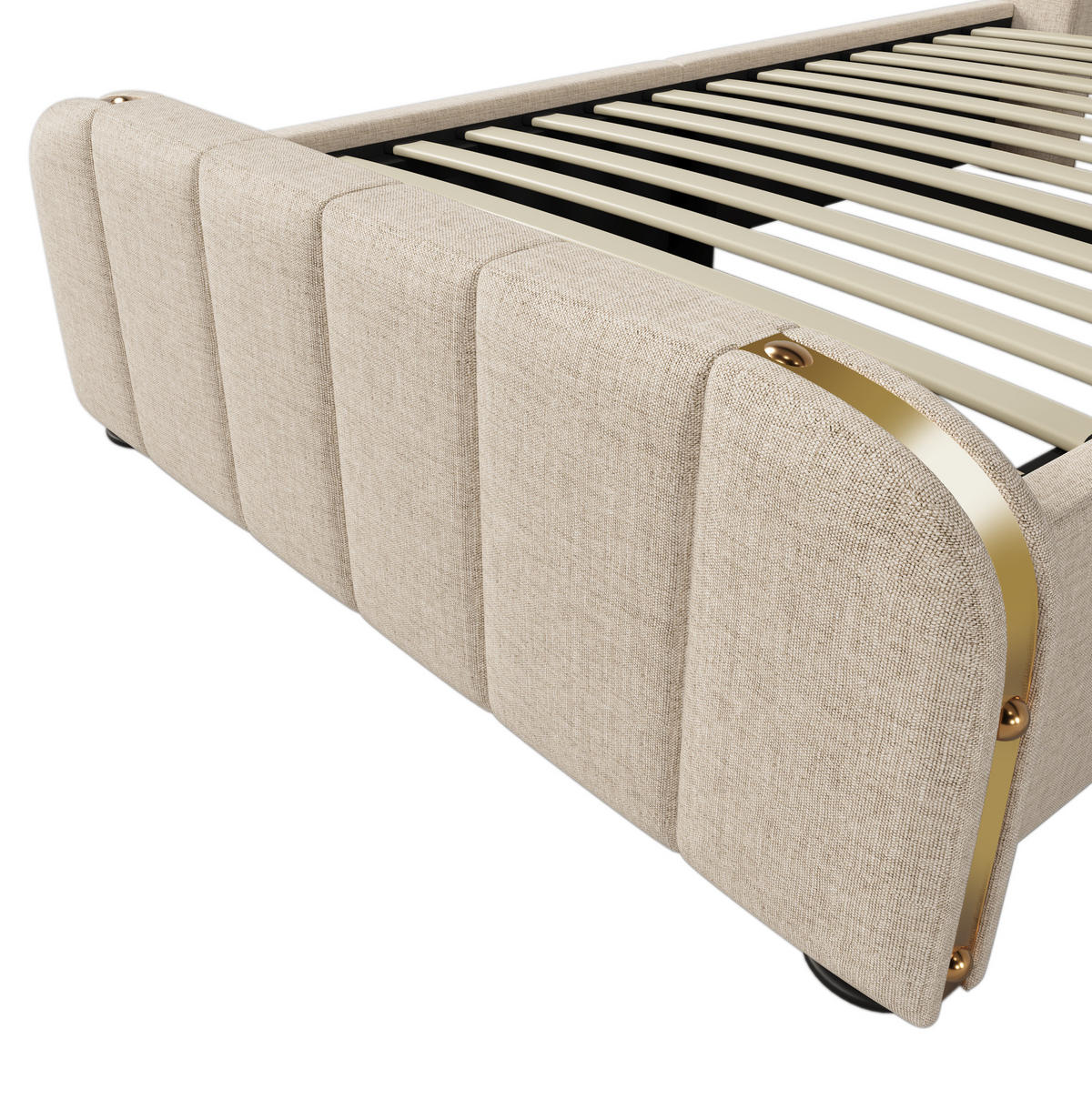 POLSTERBETT 90/200 cm Beige aus Leinen mit Stauraum - Beige, Textil (90/200cm) - OKMYHOME