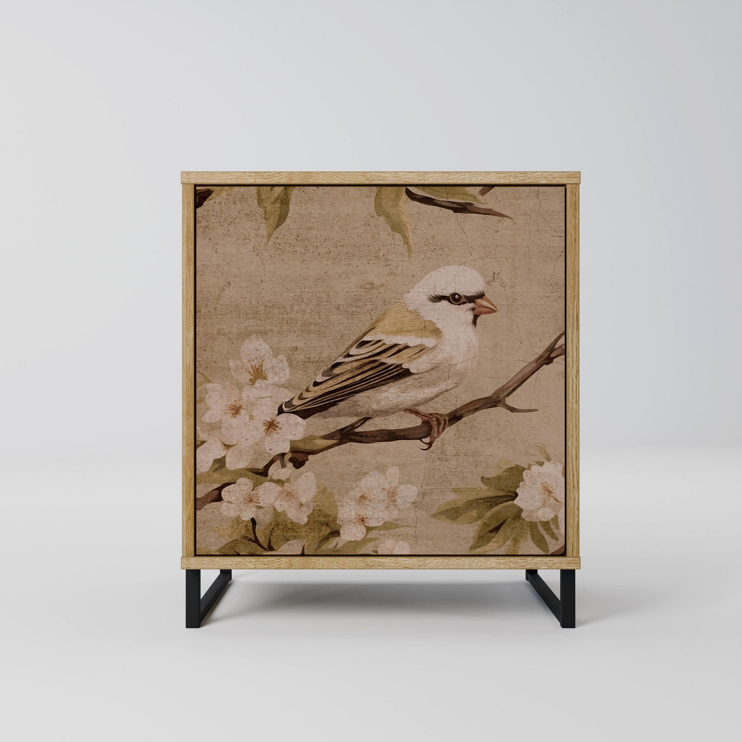 SIDEBOARD PETAL DISTINGUISH, Eichefarben, 57,5x42x67,5 cm, Schwarze Metall-Rahmenfüße - Eichefarben/Multicolor, Holzwerkstoff/Metall (57.5/67.5/42cm) - SpaceRebels