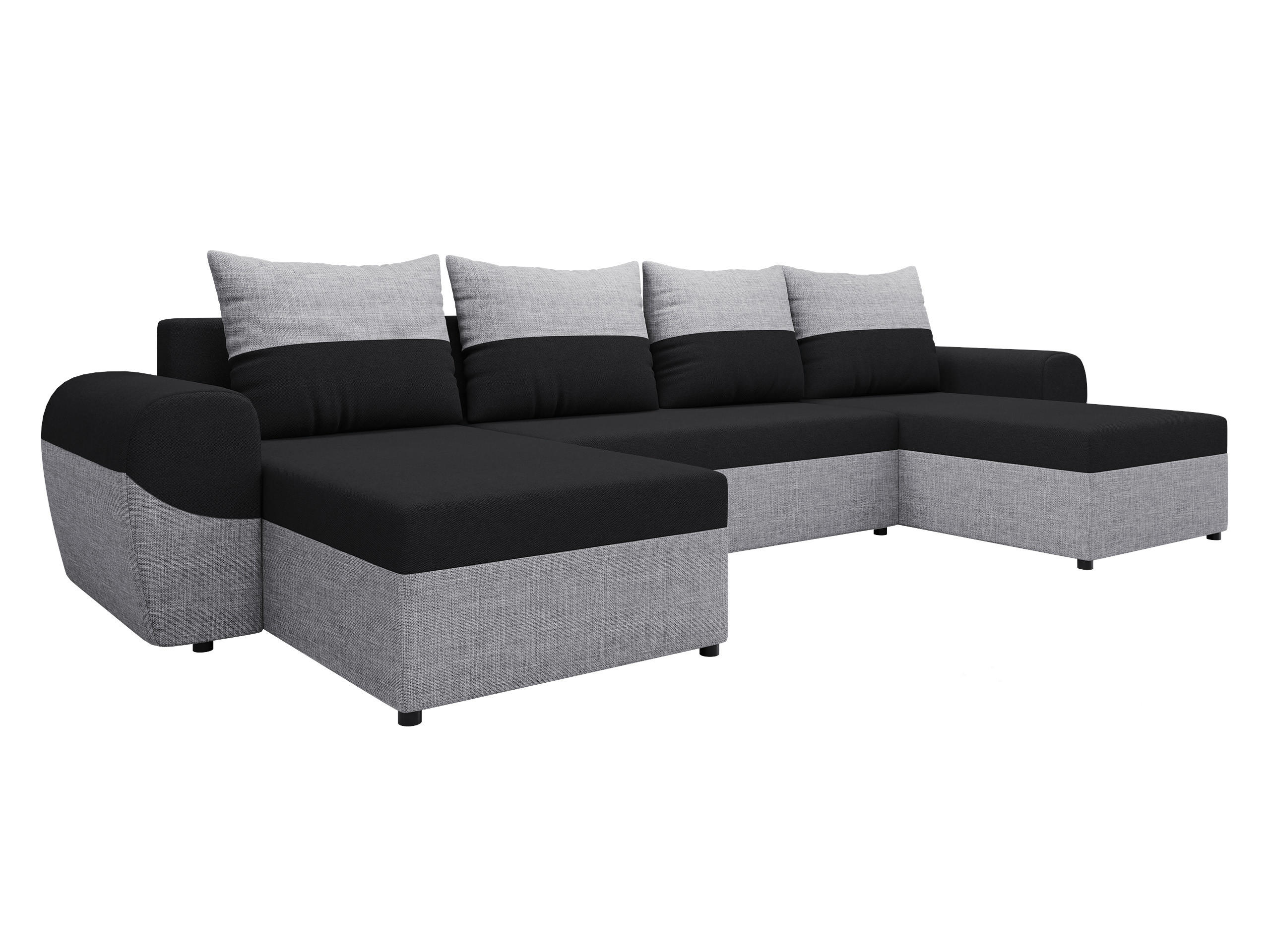 WOHNLANDSCHAFT Mader U - Hellgrau/Schwarz, Holz/Kunststoff (330/86/140cm) - MIRJAN24