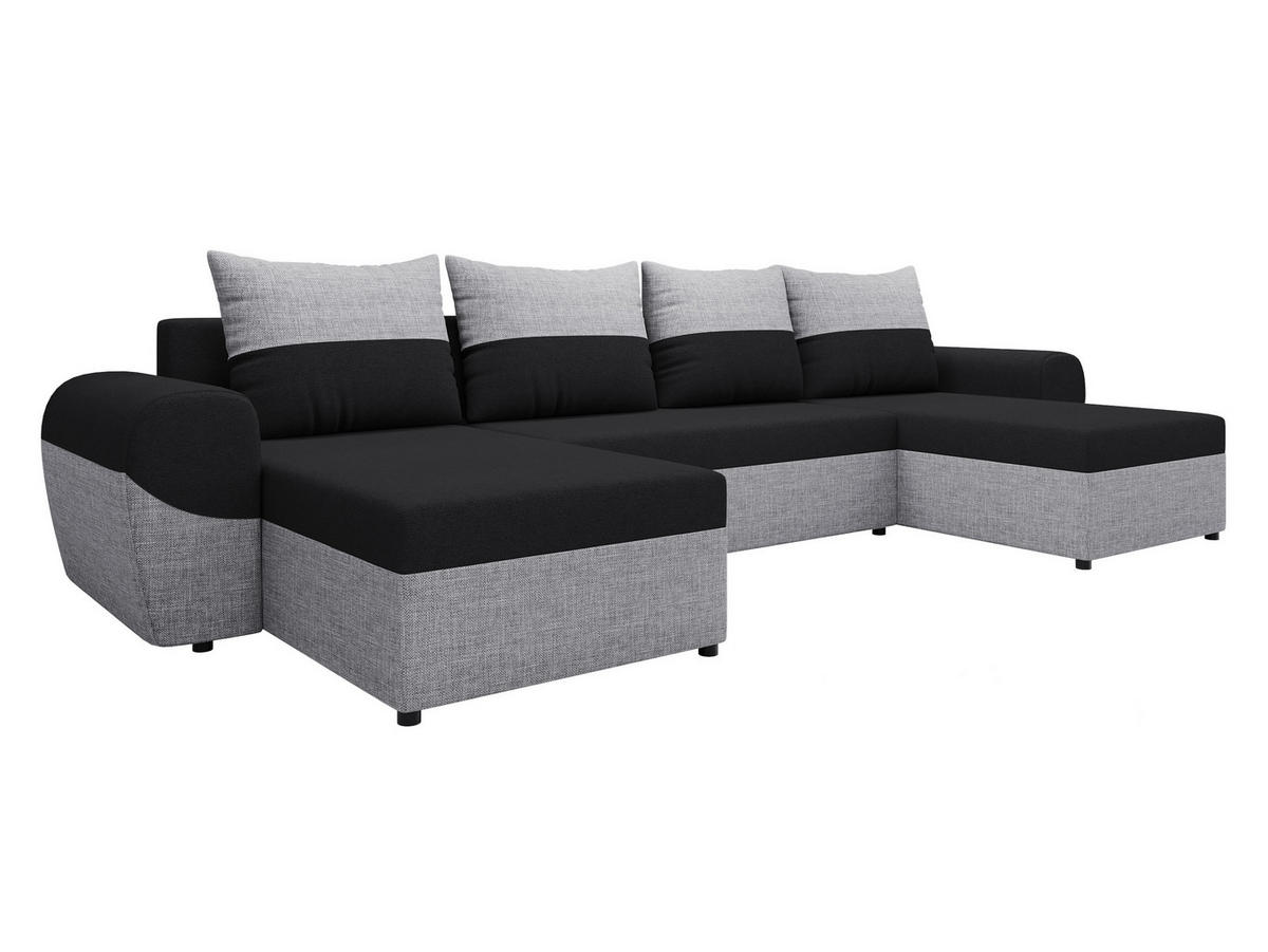 WOHNLANDSCHAFT Mader U - Hellgrau/Schwarz, Holz/Kunststoff (330/86/140cm) - MIRJAN24