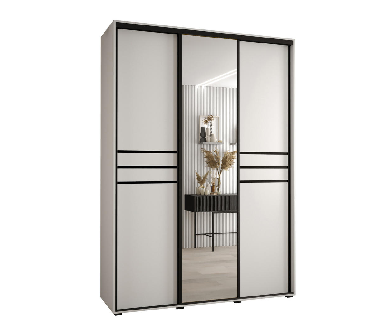 SCHWEBETÜRENSCHRANK 235,2/170/60 3-türig - Schwarz/Weiß, Holz/Metall (170/235/60cm) - Abiks Möbel