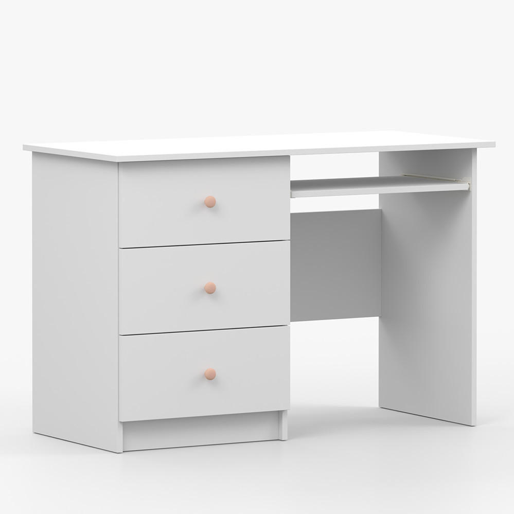 SCHREIBTISCH OLAF I 115/77/53cm Weiß, Griff Rosa - Rosa/Weiß, Holzwerkstoff/Metall (115/77/53cm) - imoebel24