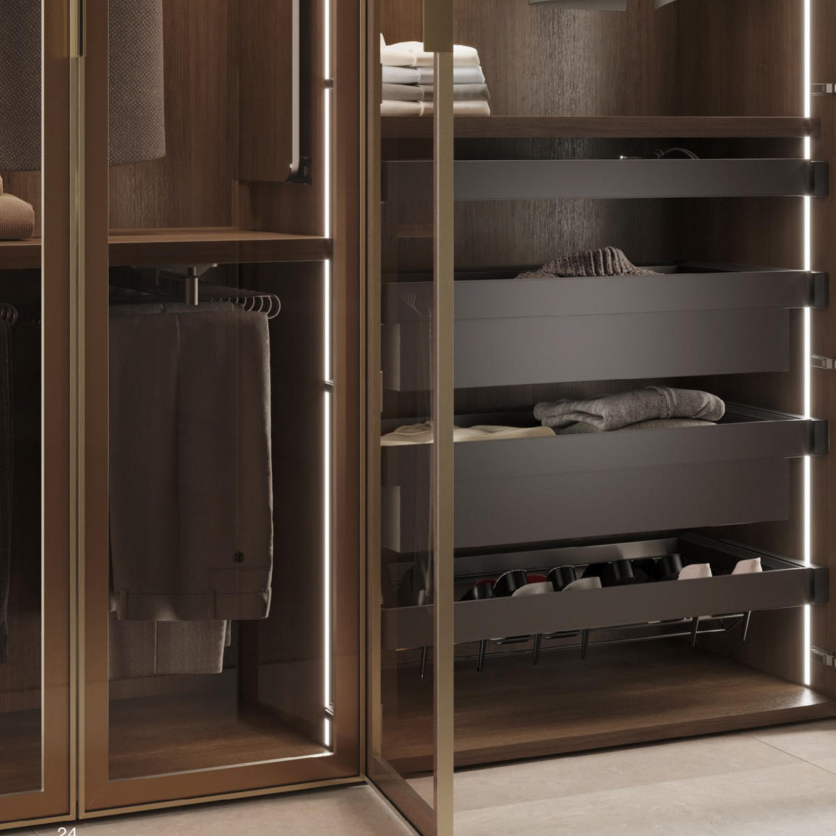 HOSENBÜGEL ausziehbar, 11 Stangen, Vollauszüge, Stahl, Titanium - Titanfarben, Metall (34/10/47cm) - EMUCA