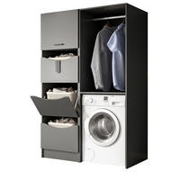 WASCHMASCHINENSCHRANK grau Set 2-teilig 126 x 196 cm, Waschmaschinenumbau mit Wäschefächern - Schwarz/Grau, Holzwerkstoff/Kunststoff (126/196/68cm) - Inn.Furn