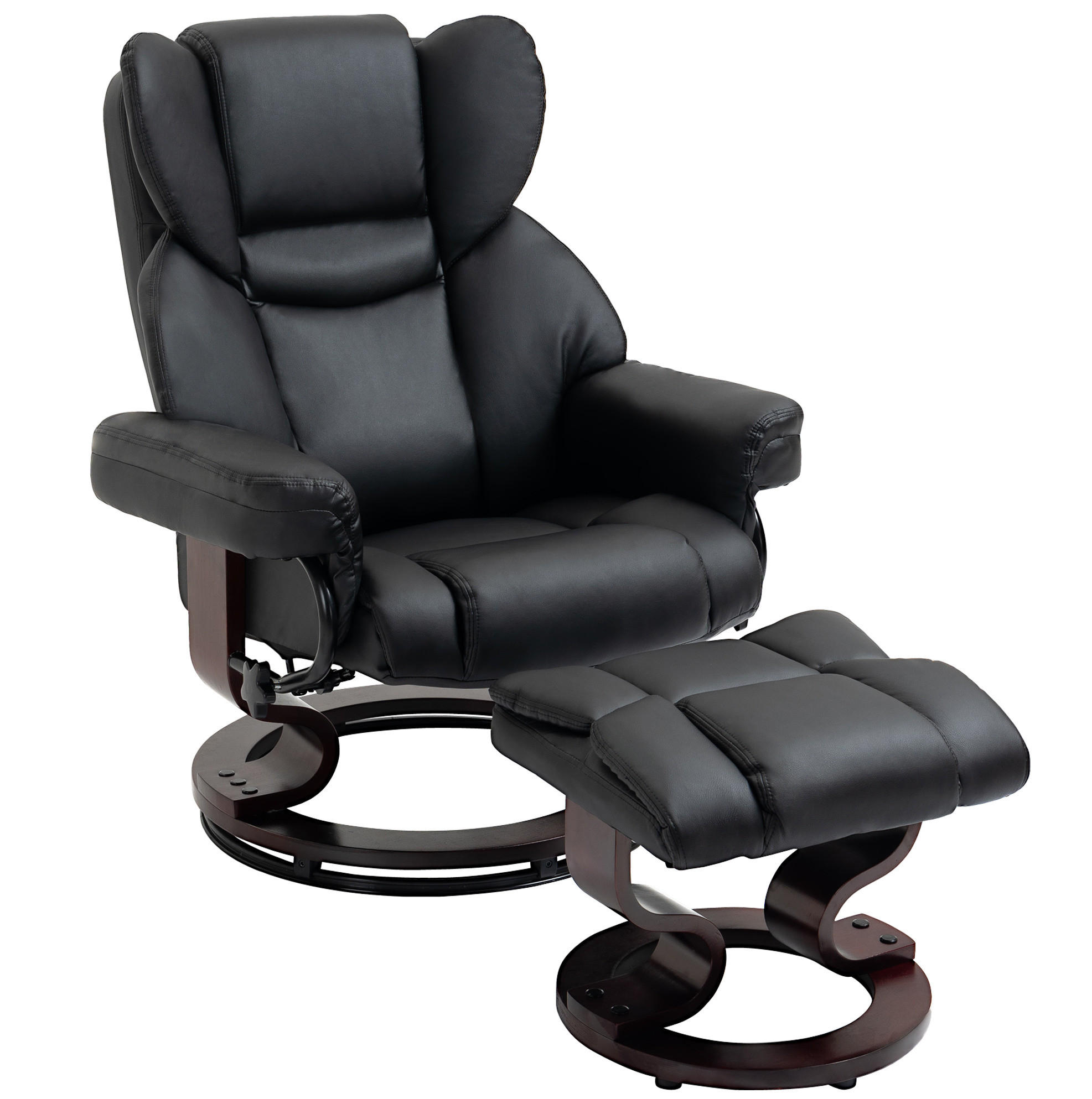 RELAXSESSEL mit Hocker 80/79/100 cm in Schwarz, drehbar mit Liegefunktion - Schwarz, Metall (79/100/80cm) - Flora Grace