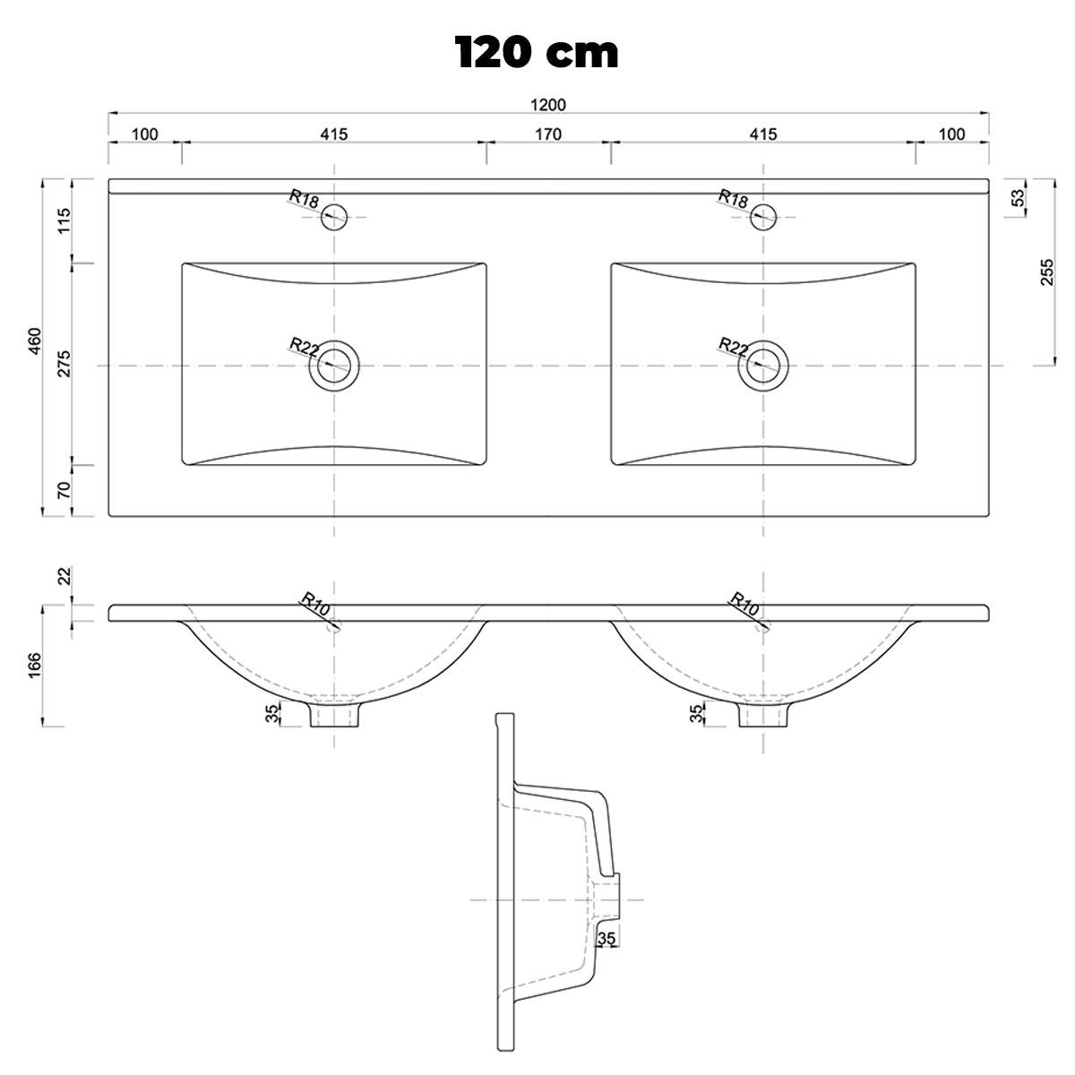 DOPPELWASCHTISCH 120cm Livia Weiß - Weiß, Holzwerkstoff (120/60/45cm) - Petits-meubles