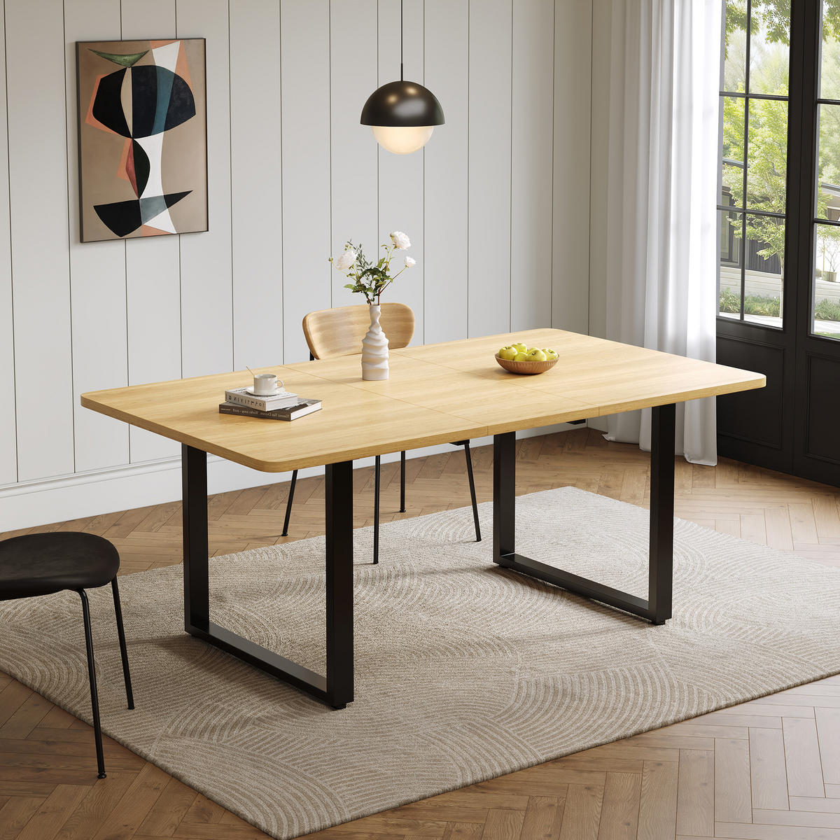 ESSTISCH Ausziehbar 3 Längen Eichenfarbe Metallbeine 140-220x90cm - Eichefarben, Holzwerkstoff (220/90/75cm) - FLIEKS
