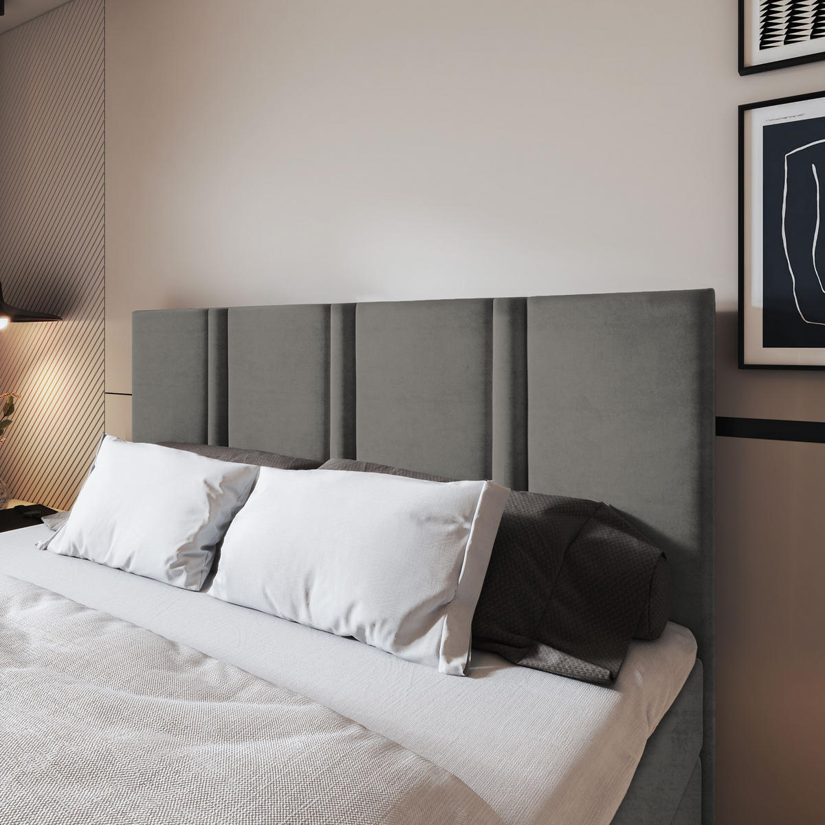 BOXBETT LARIO 140x200 cm mit Matratze und Topper - Grau - Grau, Holz (140/200cm) - MASSENO