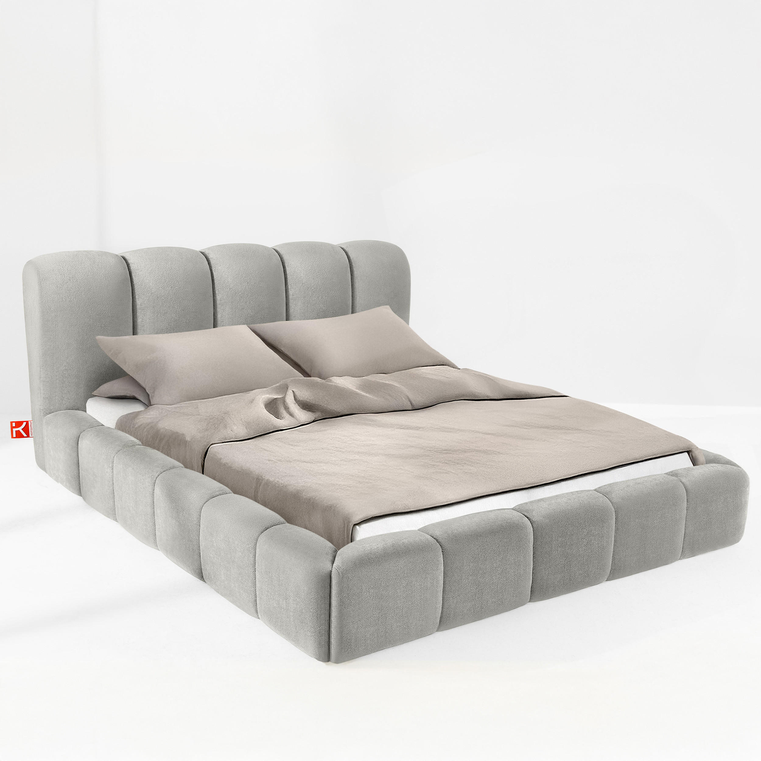 POLSTERBETT MERIDE Chenille, Hellgrau - Hellgrau/Schwarz, Holz/Textil (200/200cm) - KONSIMO®