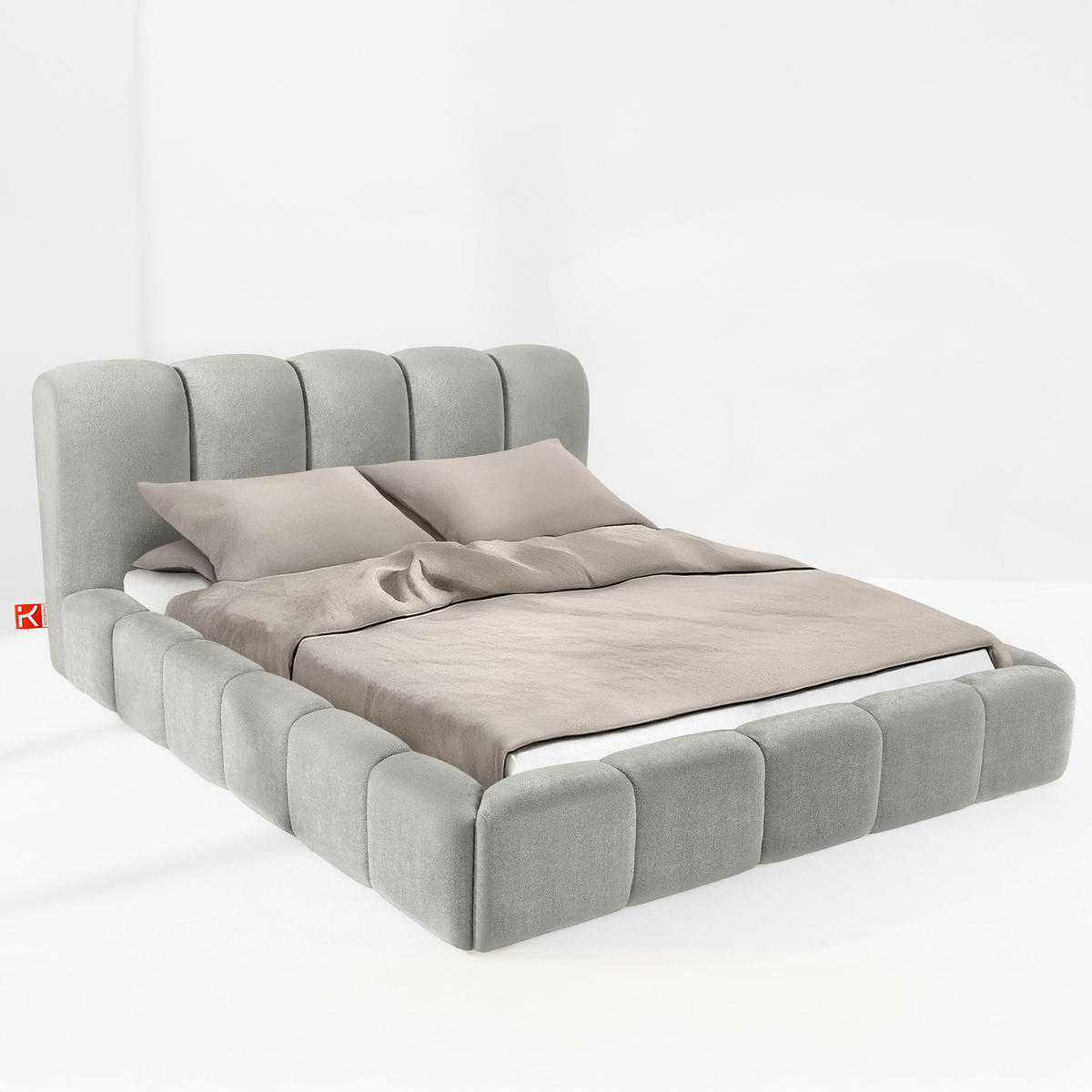 POLSTERBETT MERIDE Chenille, Hellgrau - Hellgrau/Schwarz, Holz/Textil (200/200cm) - KONSIMO®