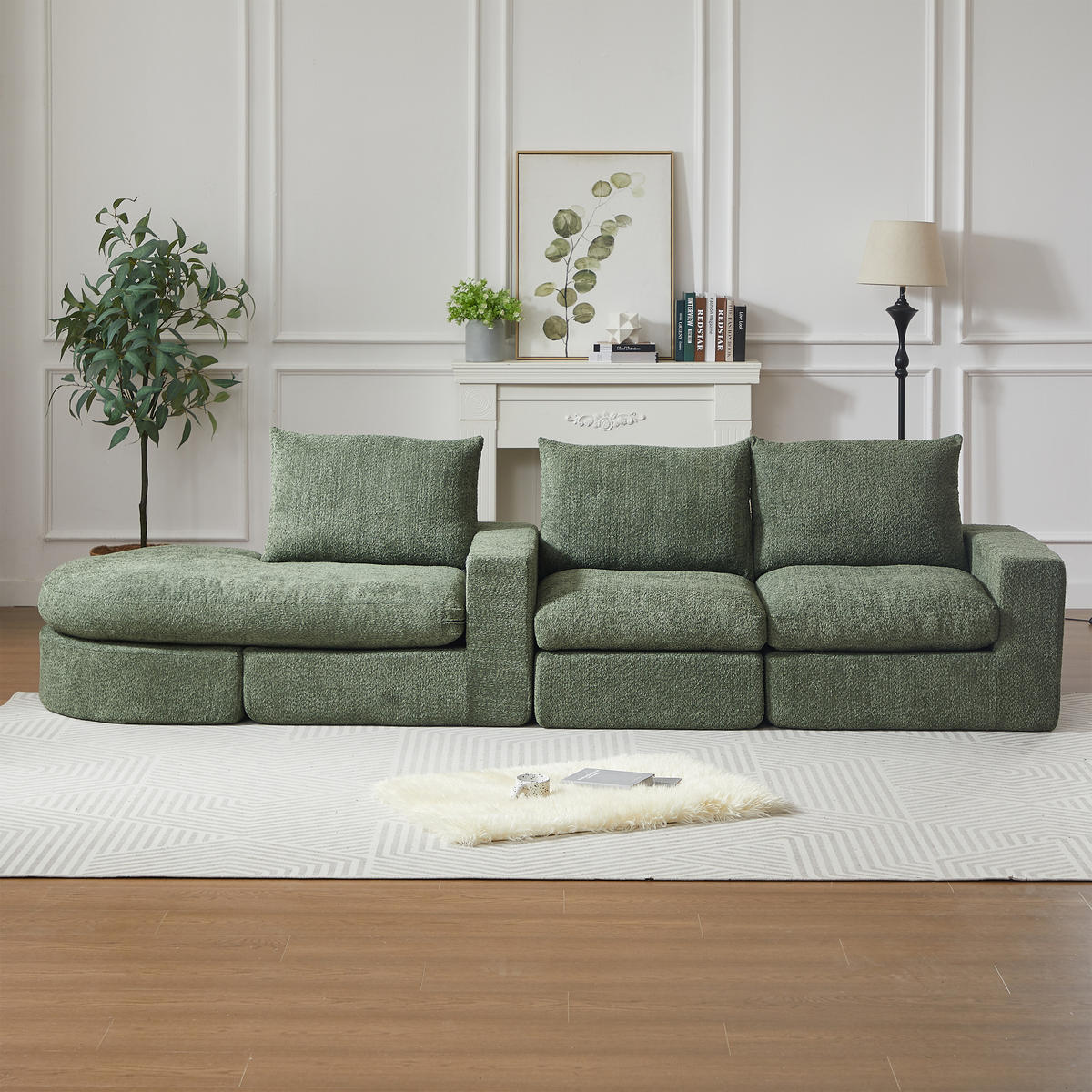 SCHLAFSOFA aus Chenille mit Liegestuhl und Kompressionsschaum - Grün, Textil (251/81/160cm)