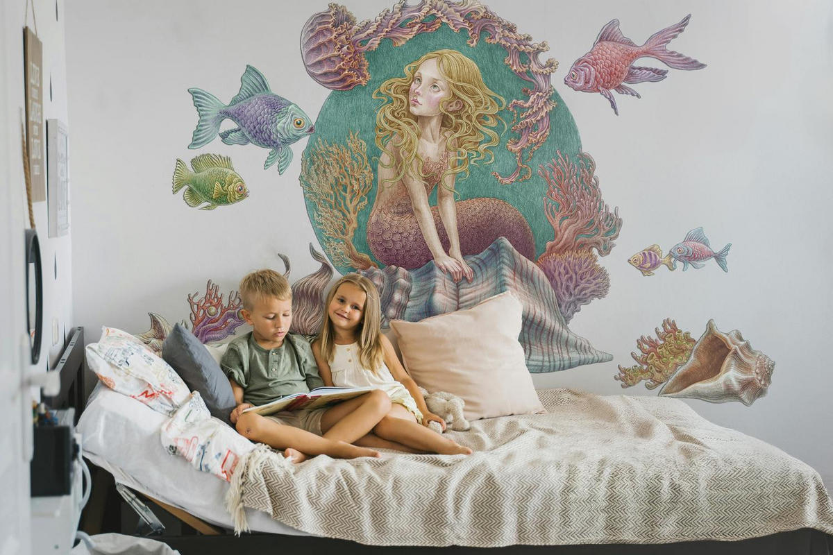 WANDAUFKLEBER 60x53cm - Sirenengeschichten - Multicolor, Kunststoff (60/53/0.1cm) - Wallfluent