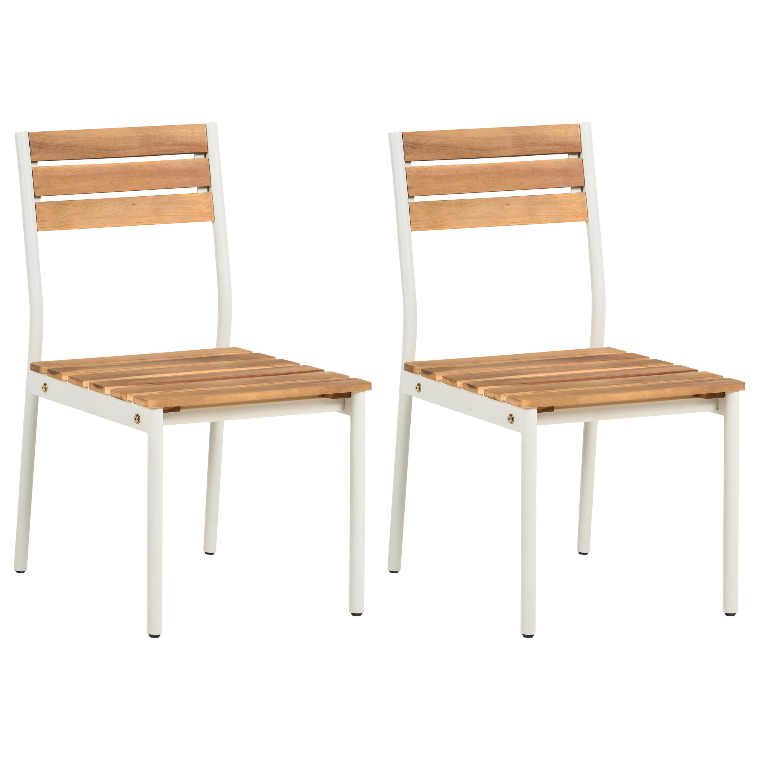 GARTENSTUHL 2er Set Akazienholz Braun Corricella - Creme, Holz (47/90/54cm) - Beliani