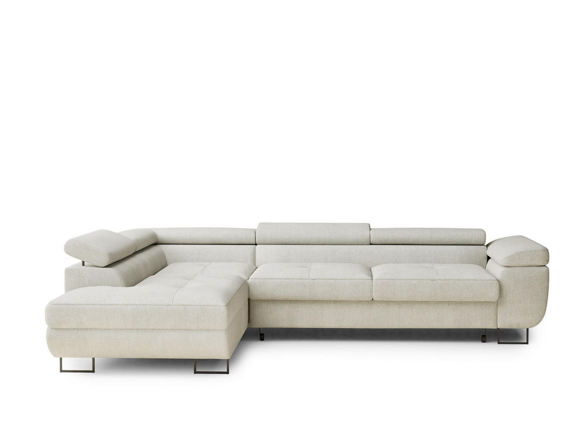 ECKSOFA Concord Creme Chenille-Stoff - Links Seite - Creme/Schwarz, Holz/Holzwerkstoff (203/277cm) - Maison de Reve
