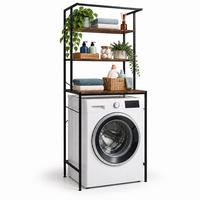 WASCHMASCHINENREGAL Schwarz Metall über Waschmaschine 3 Ablagen - Braun, Holzwerkstoff/Metall (66/161/40cm) - Relaxdays