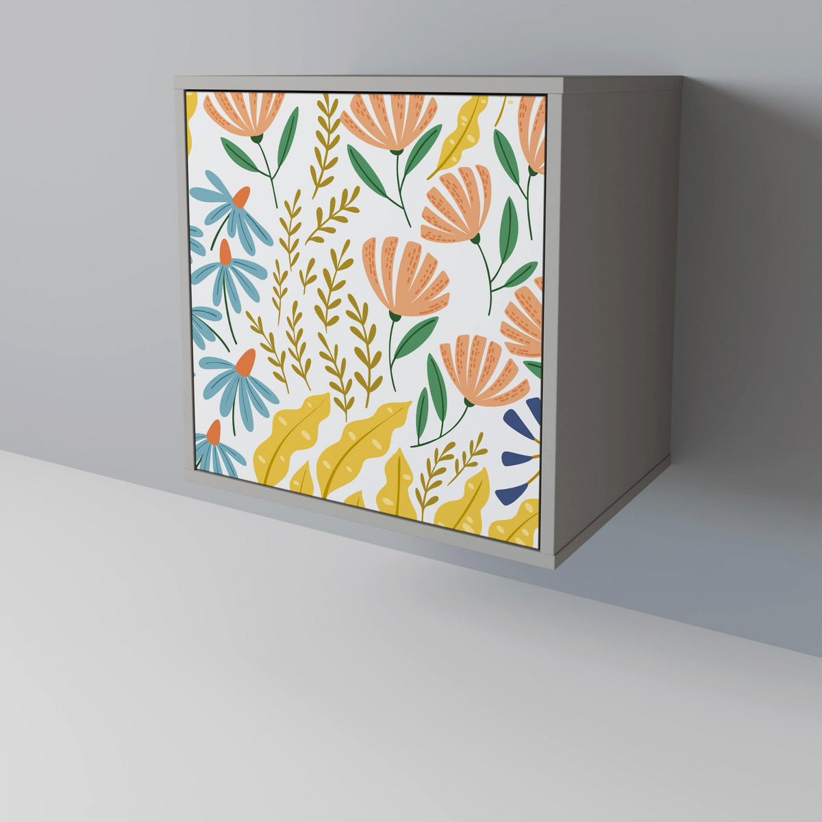 SIDEBOARD HELLO SPRING, Grau, 57,5x42x67,5 cm, Schwarze Metall-Rahmenfüße - Multicolor/Schwarz, Holzwerkstoff/Metall (57.5/67.5/42cm) - SpaceRebels