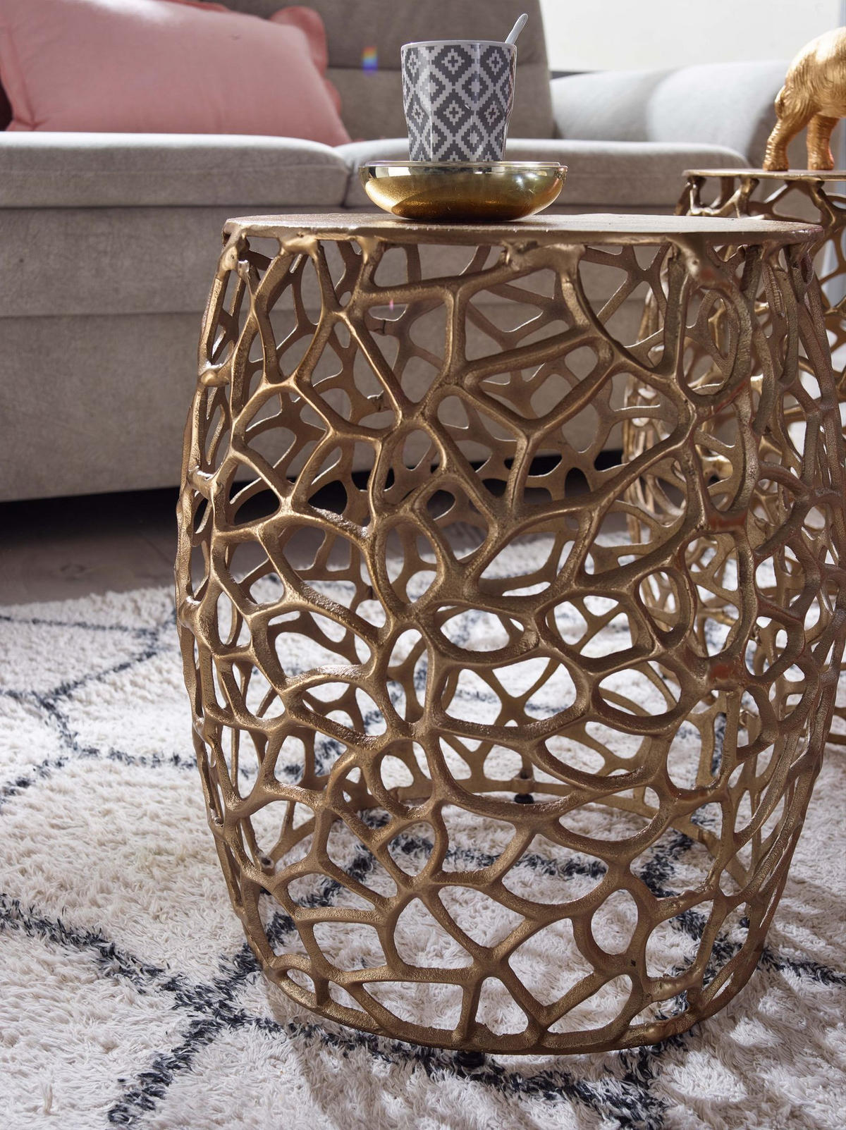 SATZTISCH Set – 2-teilig Aluminium Gold handgefertigt Aststruktur - Goldfarben, Metall (46/46/42cm) - KADIMA DESIGN