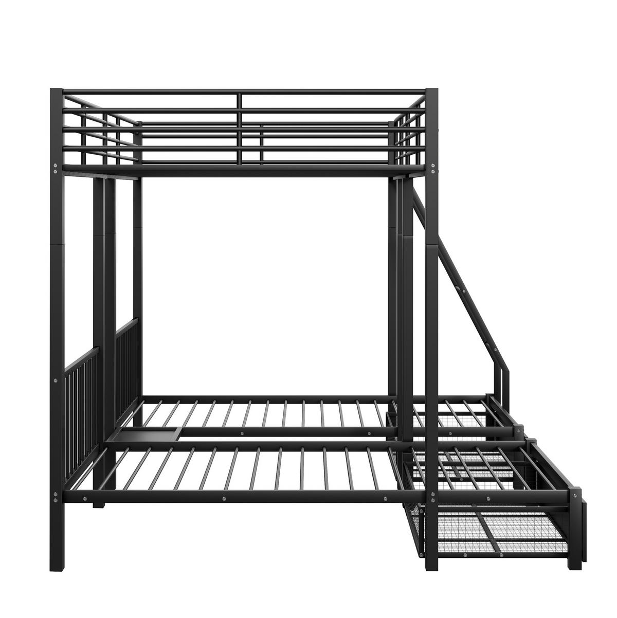 ETAGENBETT 140/200 & 2x 90/200 cm in Schwarz aus Metall mit Schubladen - Schwarz, Metall (140/200cm) - OKMYHOME