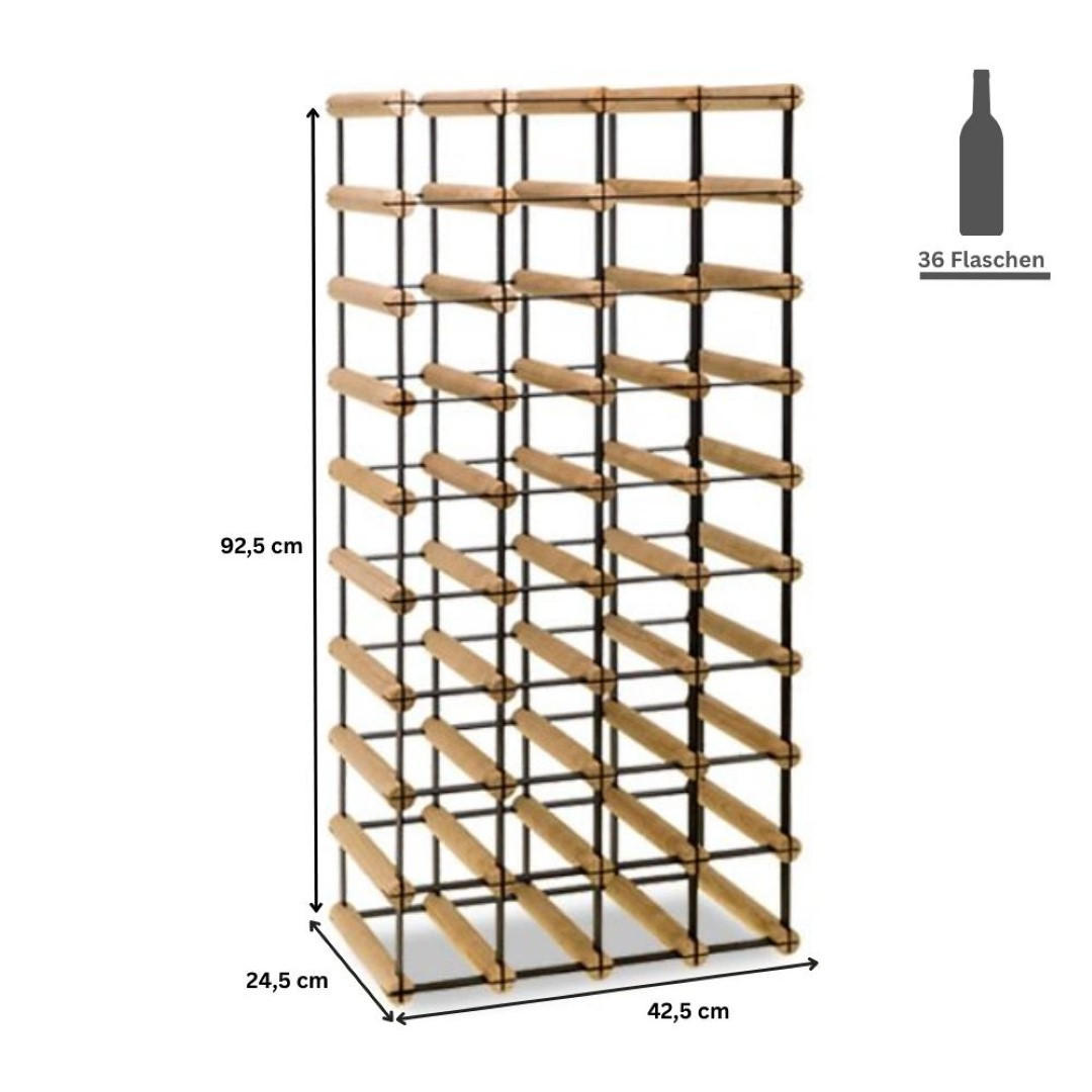 WEINREGAL Vinotega Mod Metal 92,5x42,5x24,5 cm 4x9 Flaschen Massives Kiefernholz Natur - Naturfarben, Holz (42.5/92.5/24.5cm) - PROREGAL