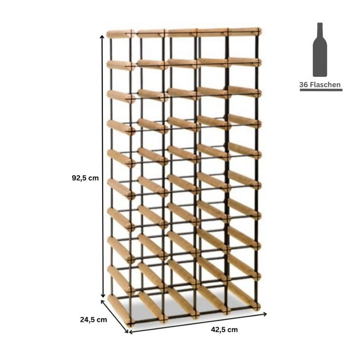 WEINREGAL Vinotega Mod Metal 92,5x42,5x24,5 cm 4x9 Flaschen Massives Kiefernholz Natur - Naturfarben, Holz (42.5/92.5/24.5cm) - PROREGAL