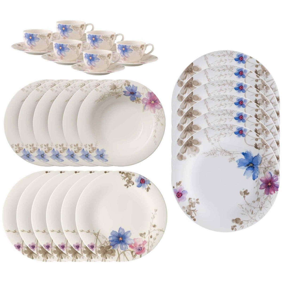 KOMBISERVICE Mariefleur Gris Basic bunt 30er Set - Multicolor, Keramik (1/1/1cm) - Villeroy & Boch