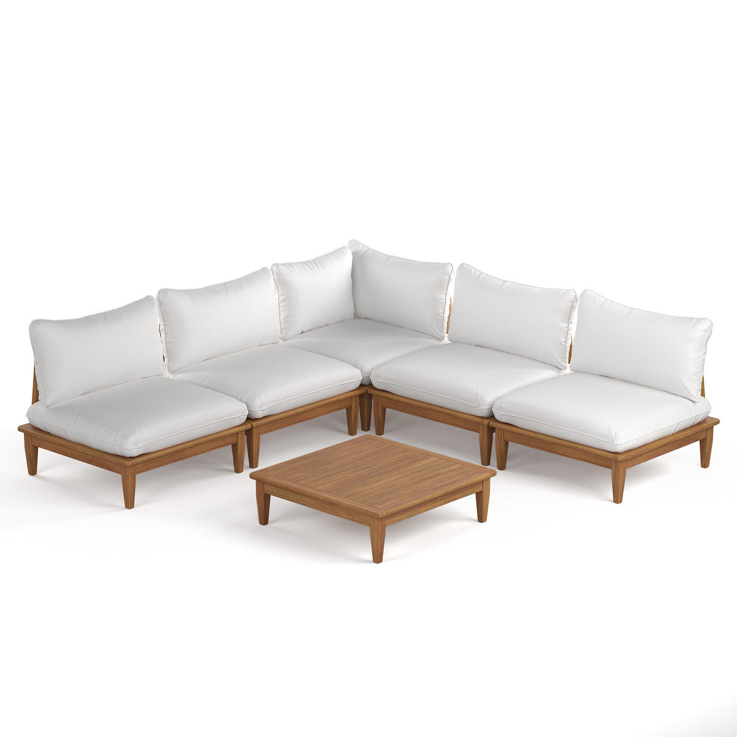 LOUNGEGRUPPE - 6-teilig - Akazie massiv / Webstoff - Akazie Braun / Creme - Creme/Akaziefarben, Holz/Textil - home24