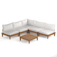 LOUNGEGRUPPE - 6-teilig - Akazie massiv / Webstoff - Akazie Braun / Creme - Creme/Akaziefarben, Holz/Textil - home24