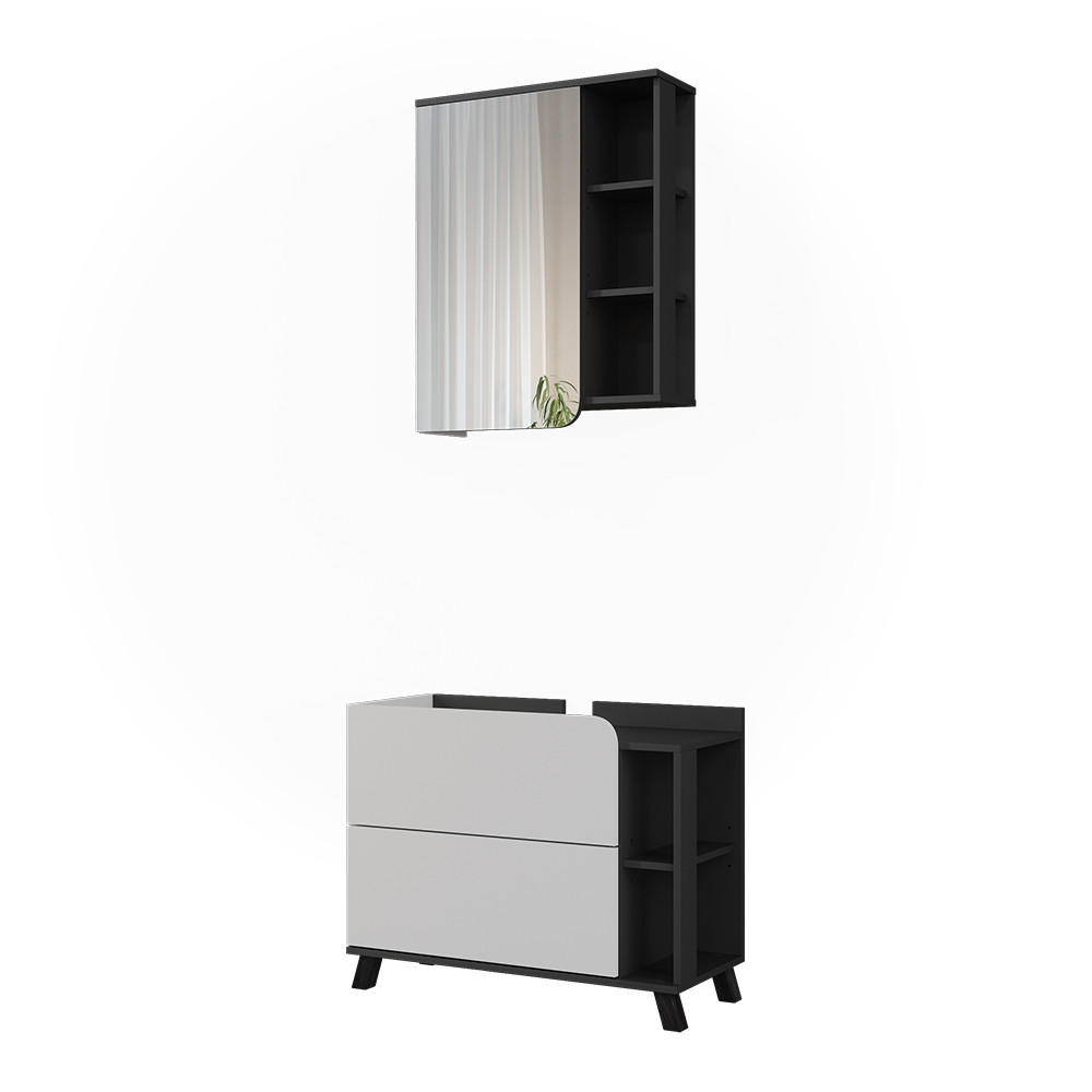 KOUPELNOVÝ NÁBYTEK Karen, Bílá/Antracit, 2 díly - bílá/antracitová, kompozitní dřevo (80/65/35cm) - Vicco