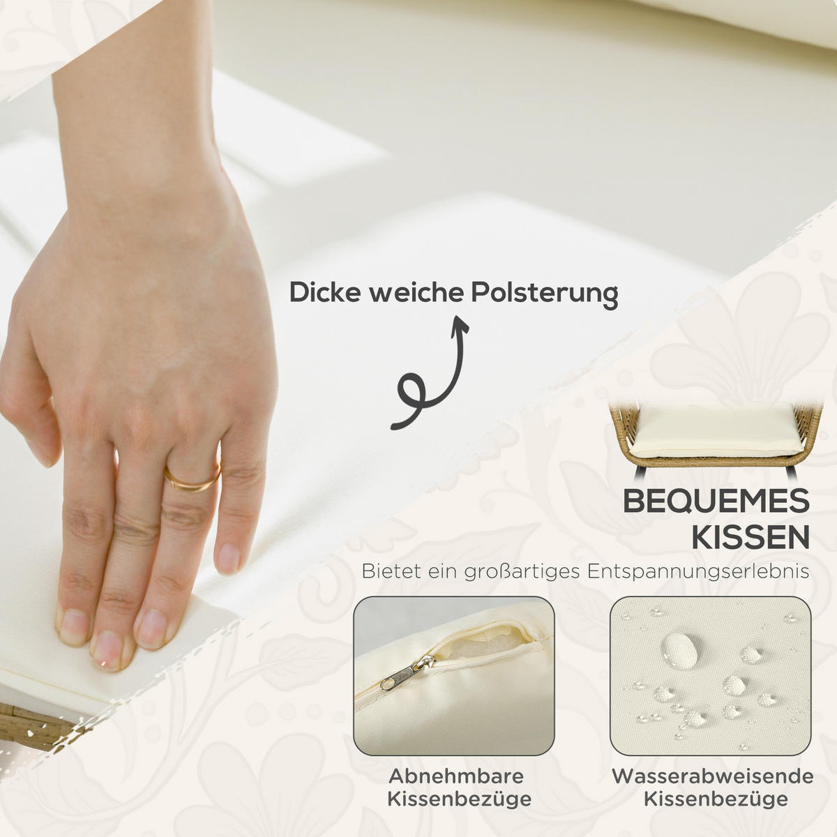GARTENMÖBEL-SET mit Kissen, für Garten, Terrasse, Stahl, Beige - Beige, Kunststoff - Outsunny